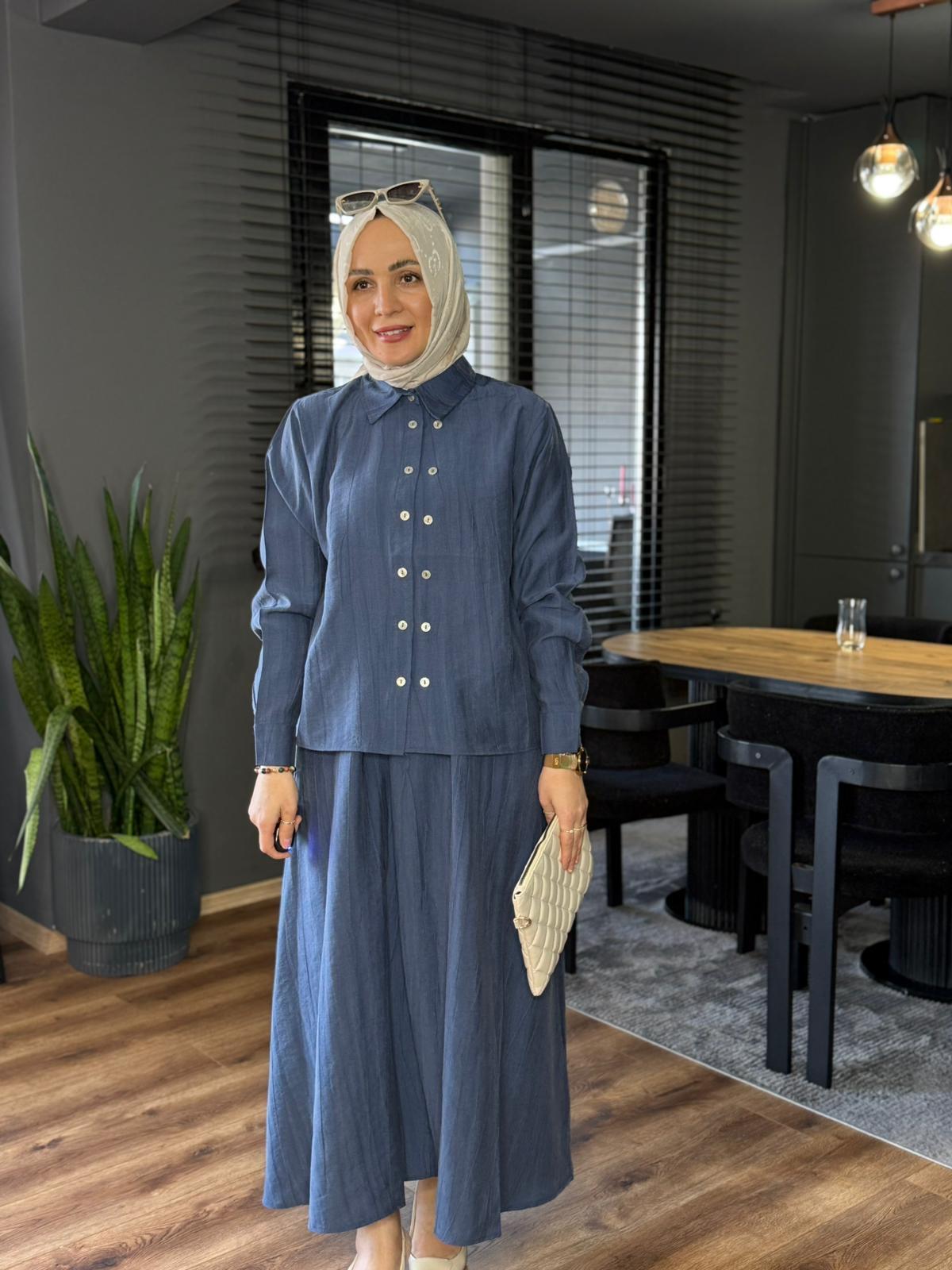 6304 ÇİFT DÜĞMELİ ETEKLİ TAKIM LACİVERT 