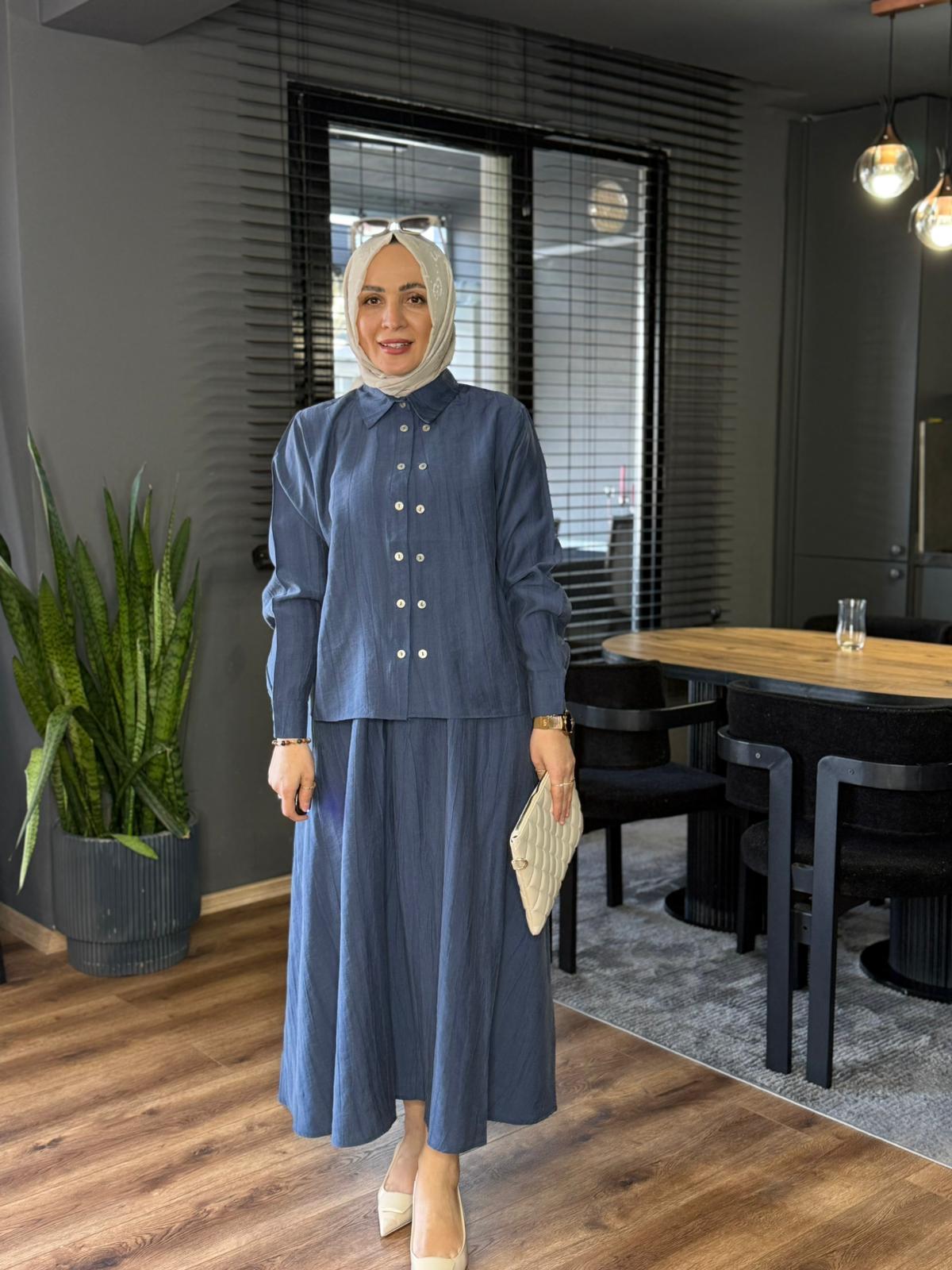 6304 ÇİFT DÜĞMELİ ETEKLİ TAKIM LACİVERT 