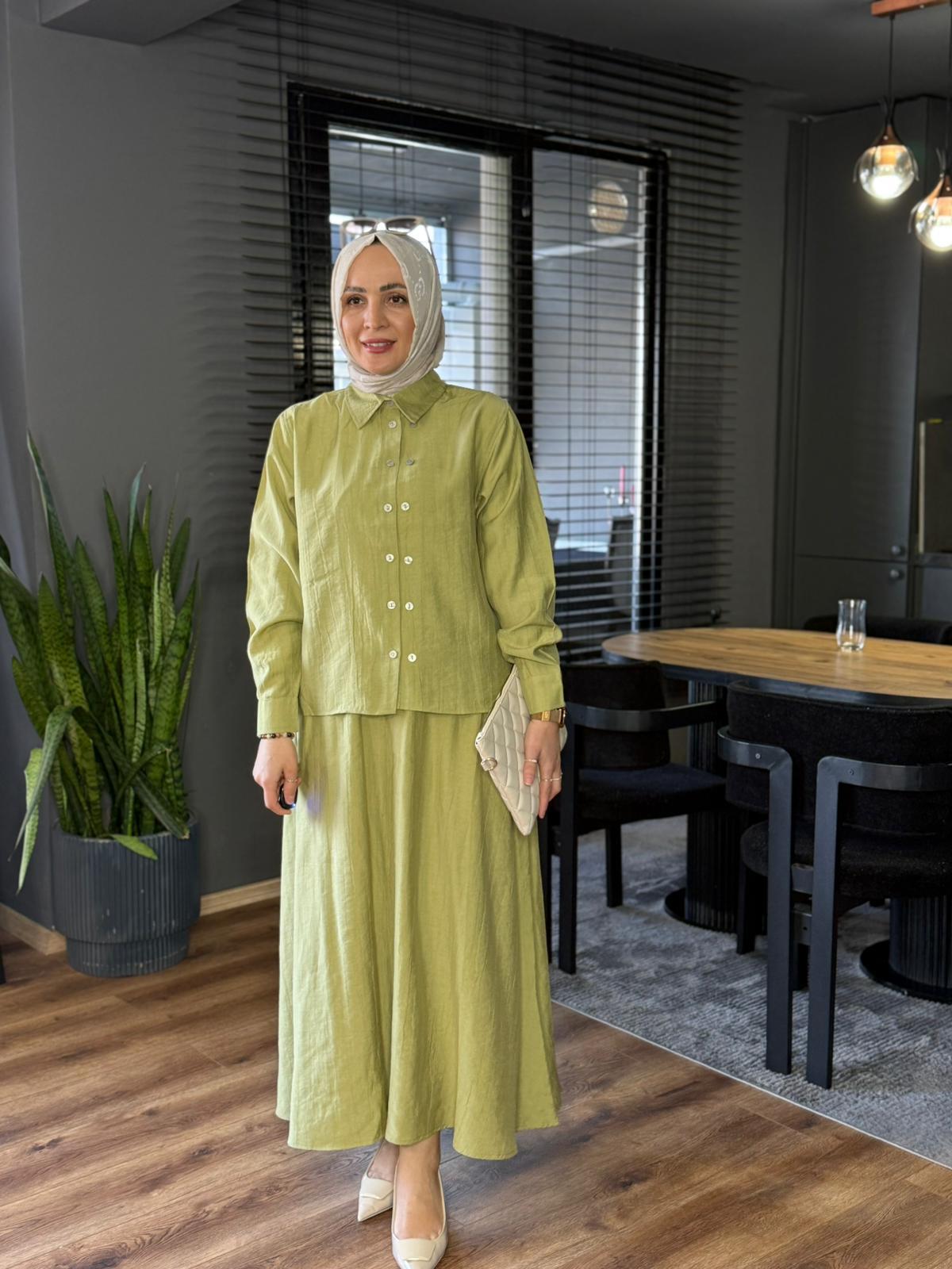 6304 ÇİFT DÜĞMELİ ETEKLİ TAKIM YEŞİL