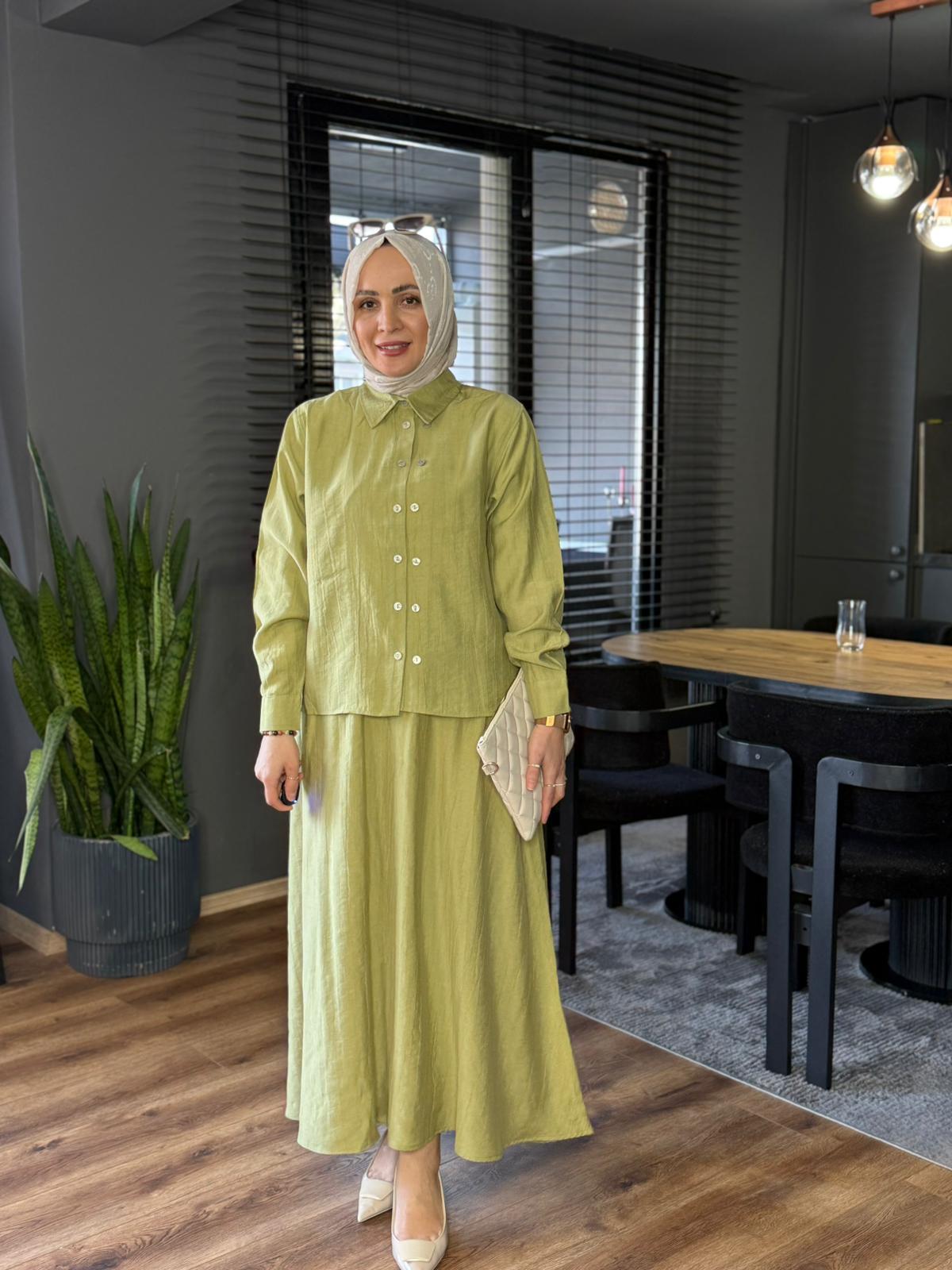 6304 ÇİFT DÜĞMELİ ETEKLİ TAKIM YEŞİL