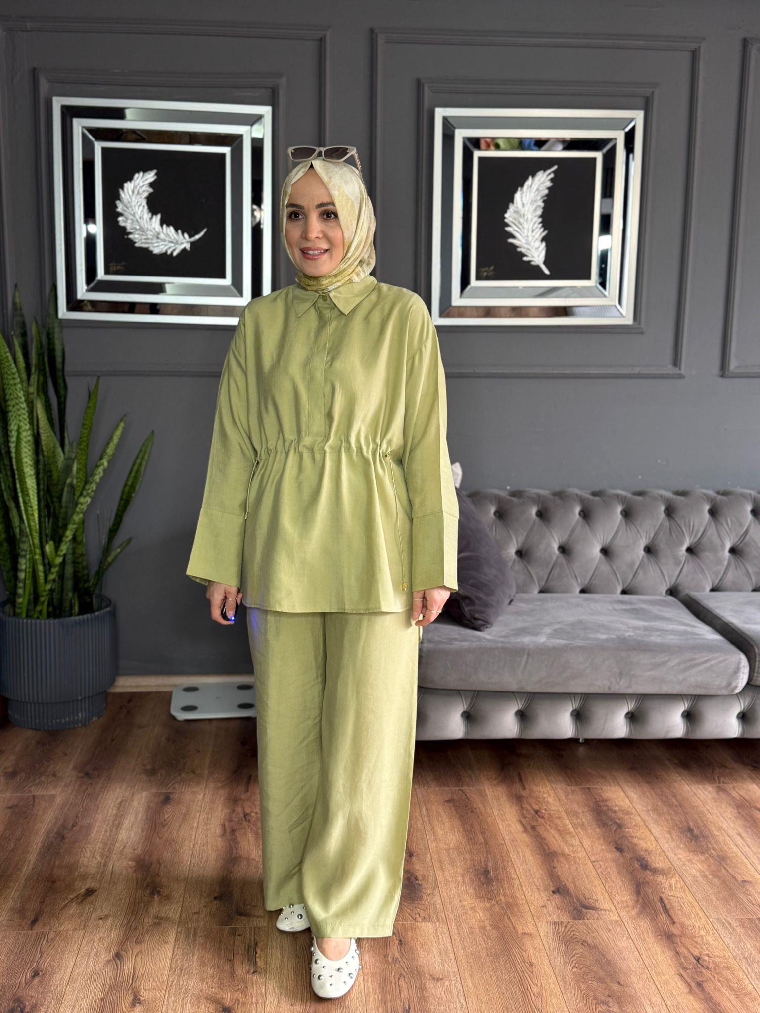 6307  BEL BÜZGÜ DETAY TAKIM YEŞİL 