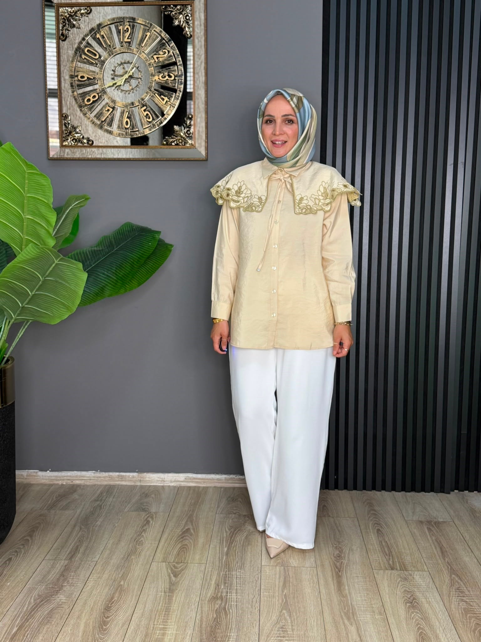 6326 YAKA DETAY GÖMLEK  TEREYAĞ SARISI 