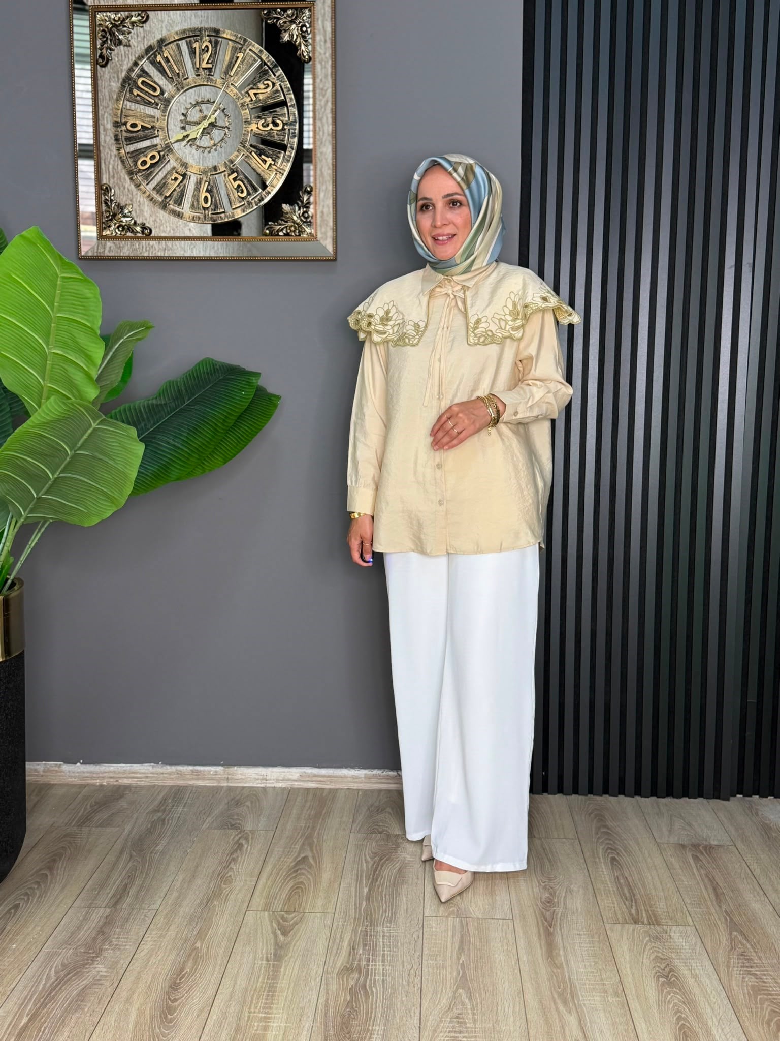 6326 YAKA DETAY GÖMLEK  TEREYAĞ SARISI 