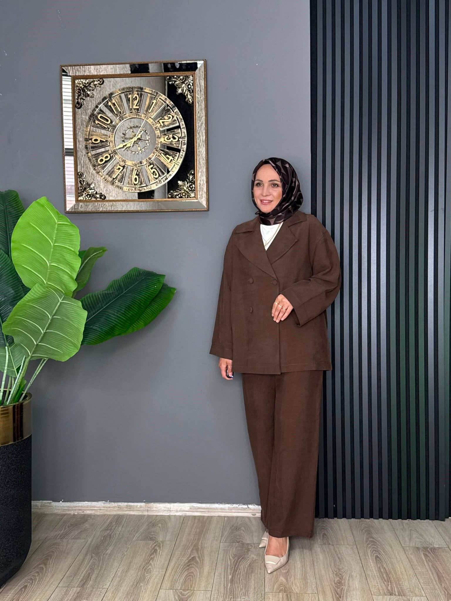 6398 ÇİFT DÜĞMELİ TAKIM  KAHVERENGİ  