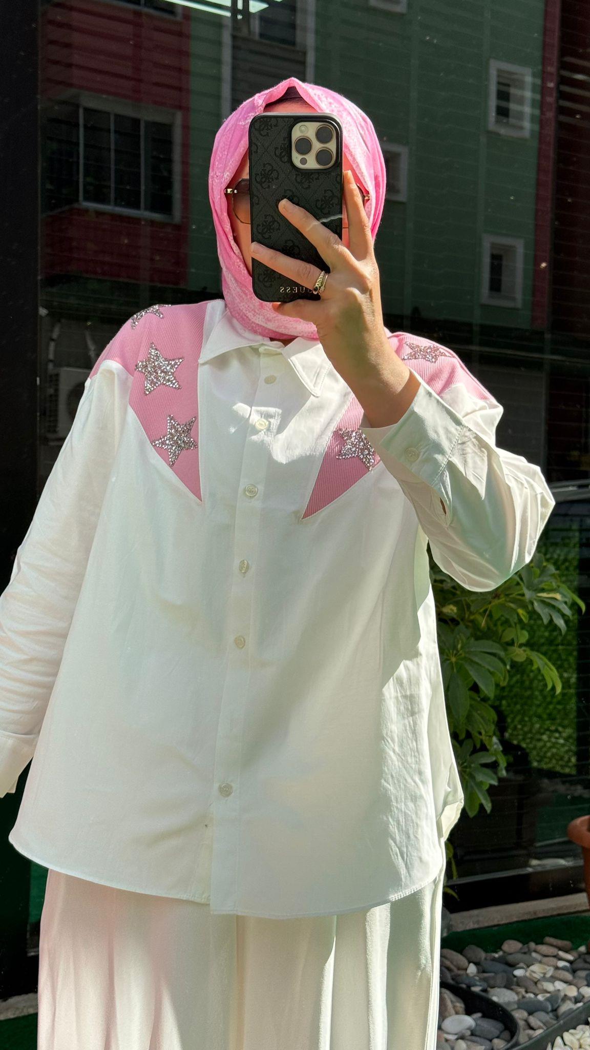6499 YILDIZ İŞLEMELİ GÖMLEK PEMBE 
