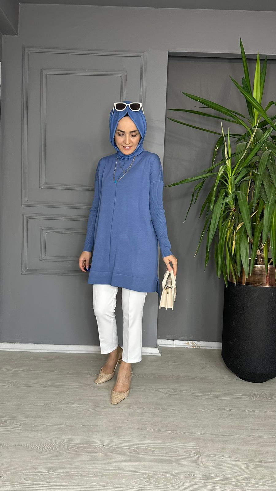 7018 VENEZİA TRİKO TUNİK İNDİGO MAVİ