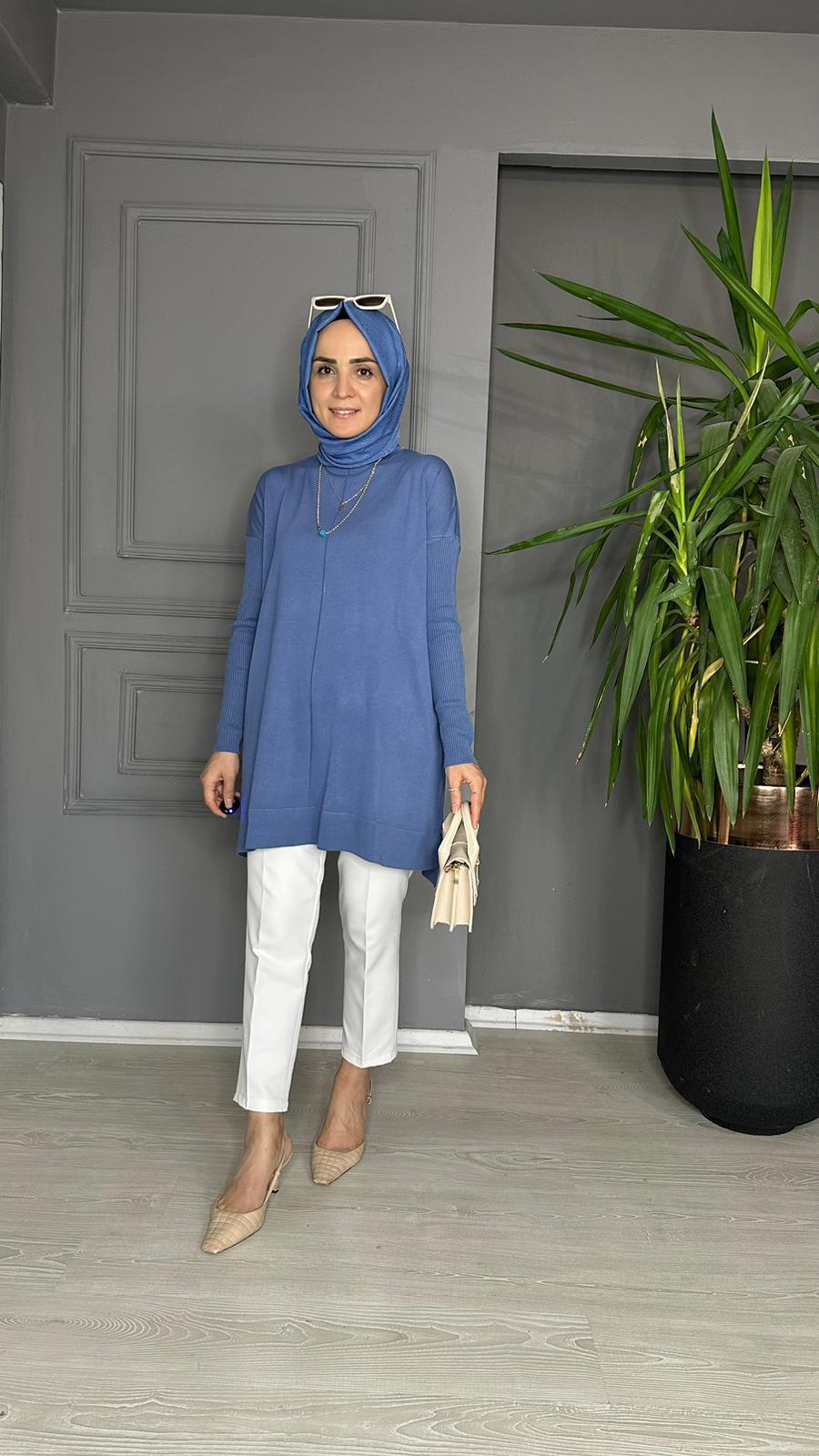 7018 VENEZİA TRİKO TUNİK İNDİGO MAVİ