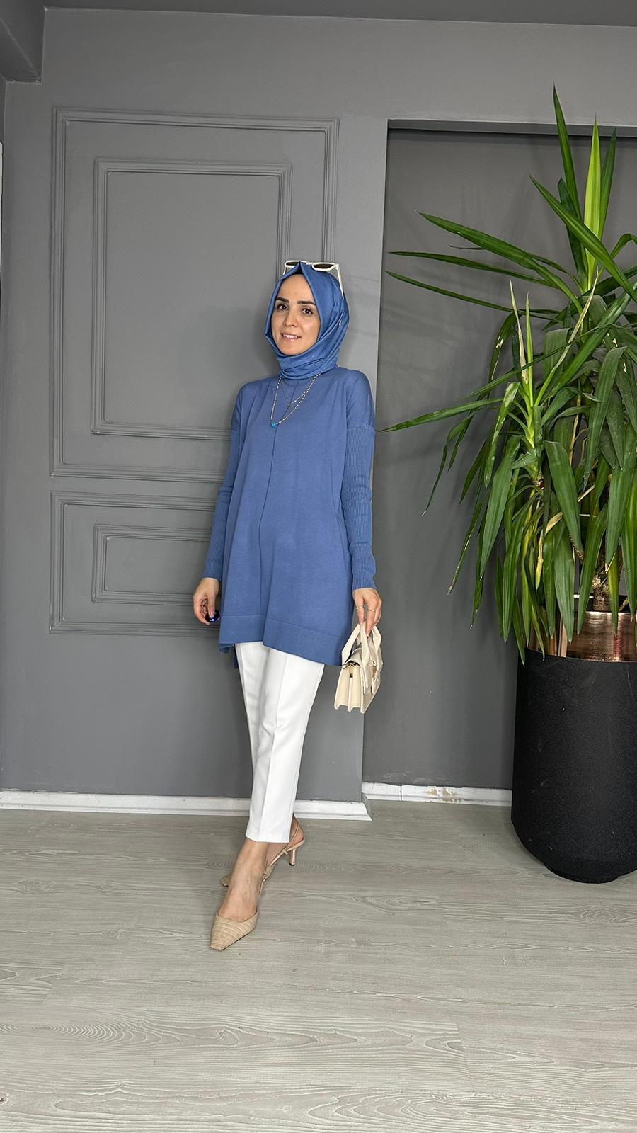 7018 VENEZİA TRİKO TUNİK İNDİGO MAVİ