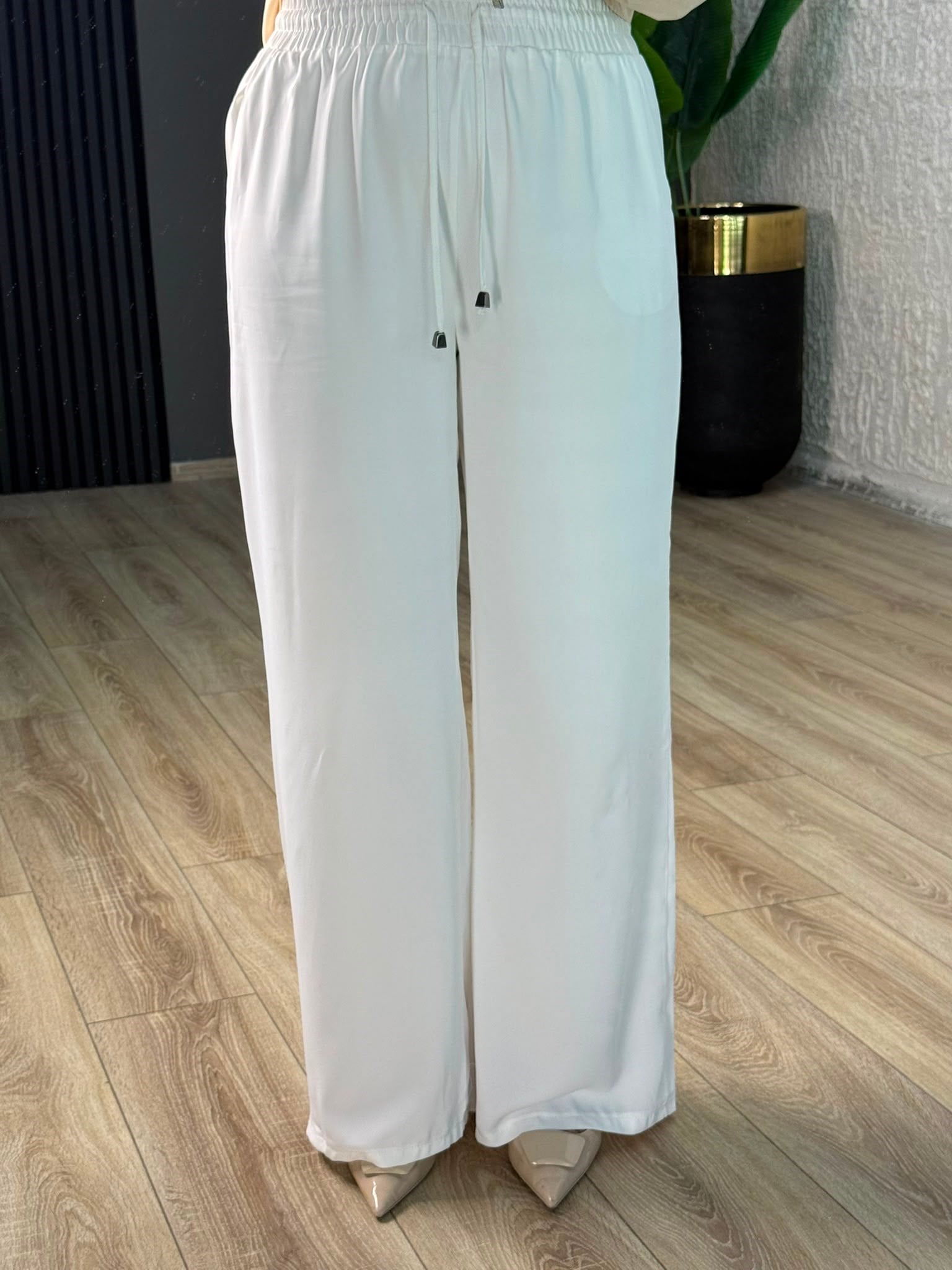 70858 KREP KUMAŞ PANTOLON BEYAZ 