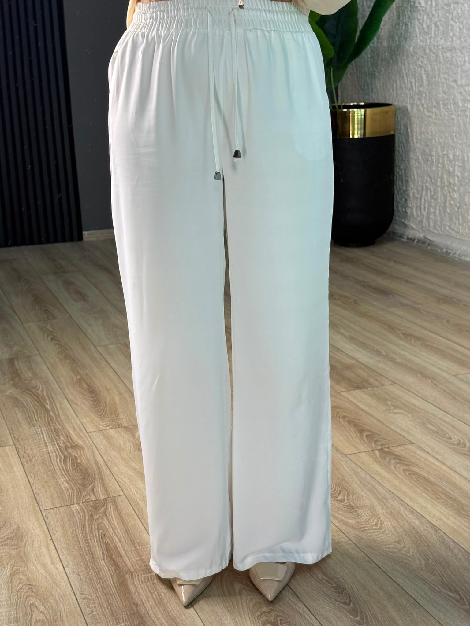 70858 KREP KUMAŞ PANTOLON BEYAZ 