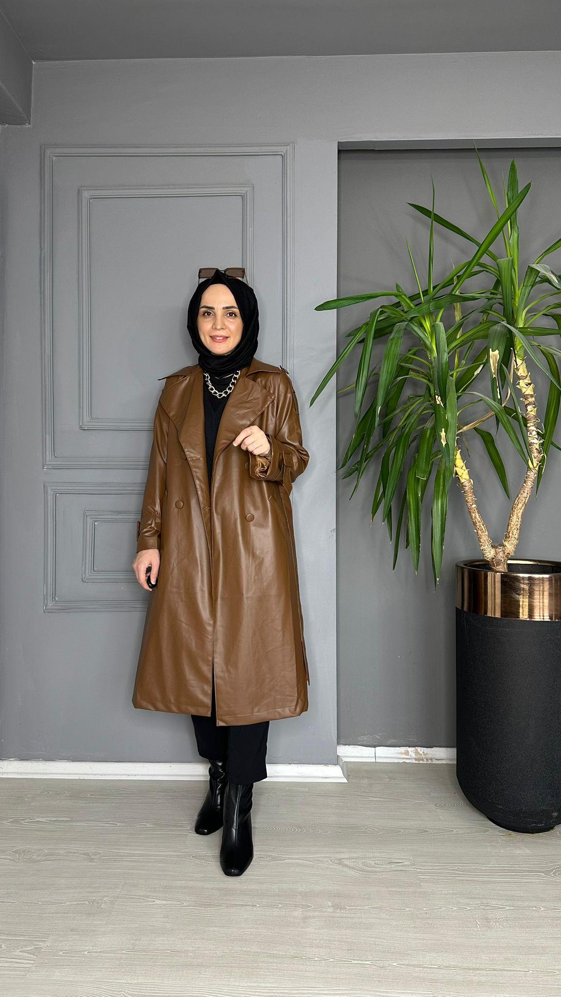 7426 DERİ TRENCKOT KAHVE 