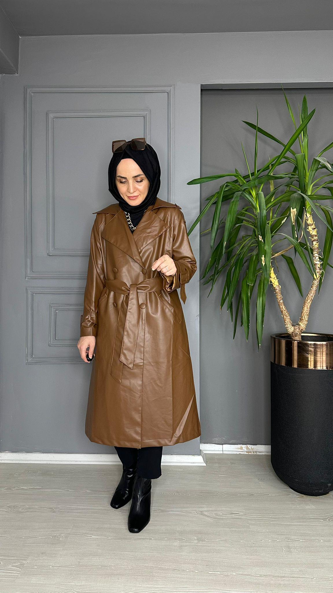 7426 DERİ TRENCKOT KAHVE 