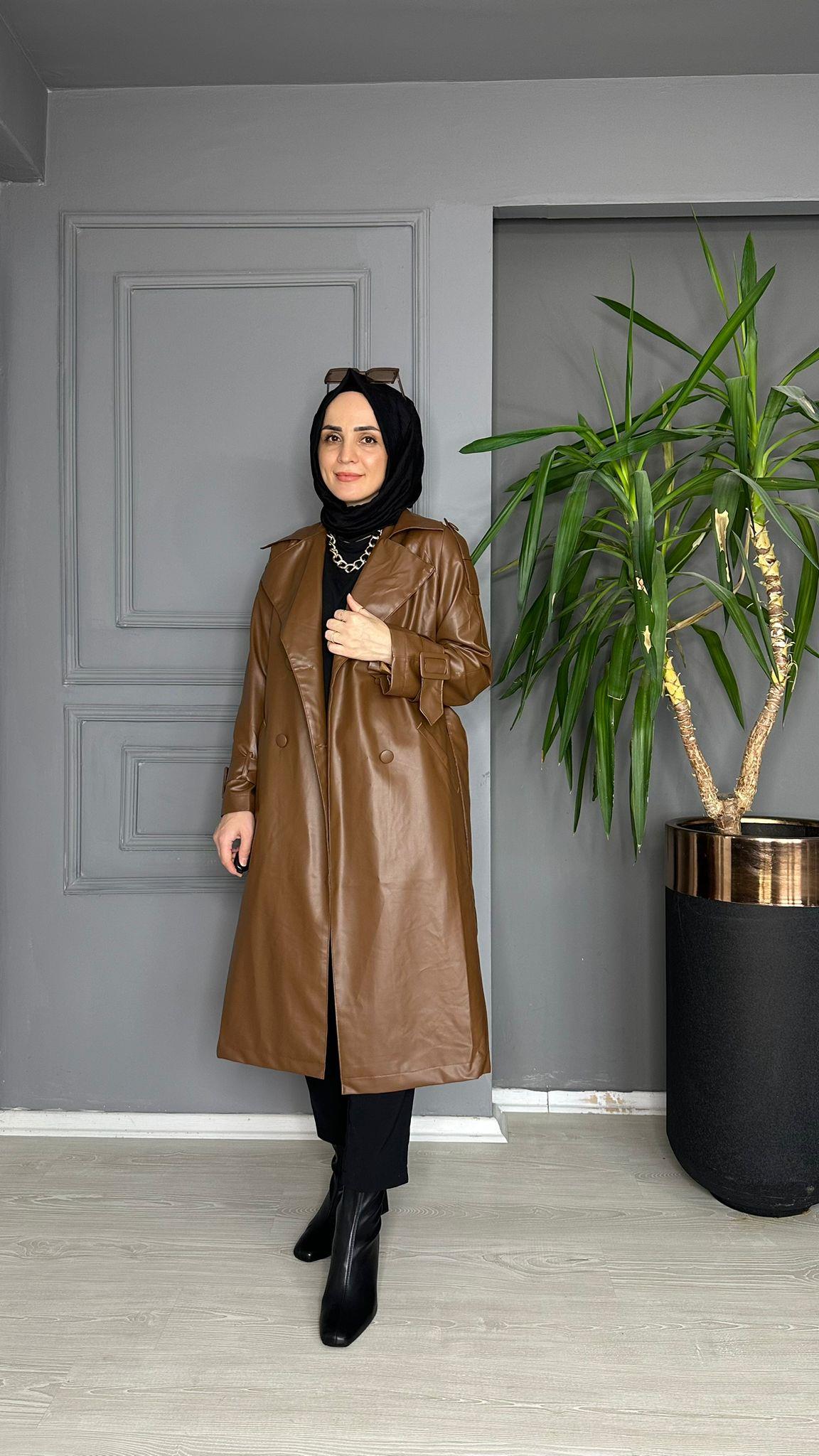 7426 DERİ TRENCKOT KAHVE 