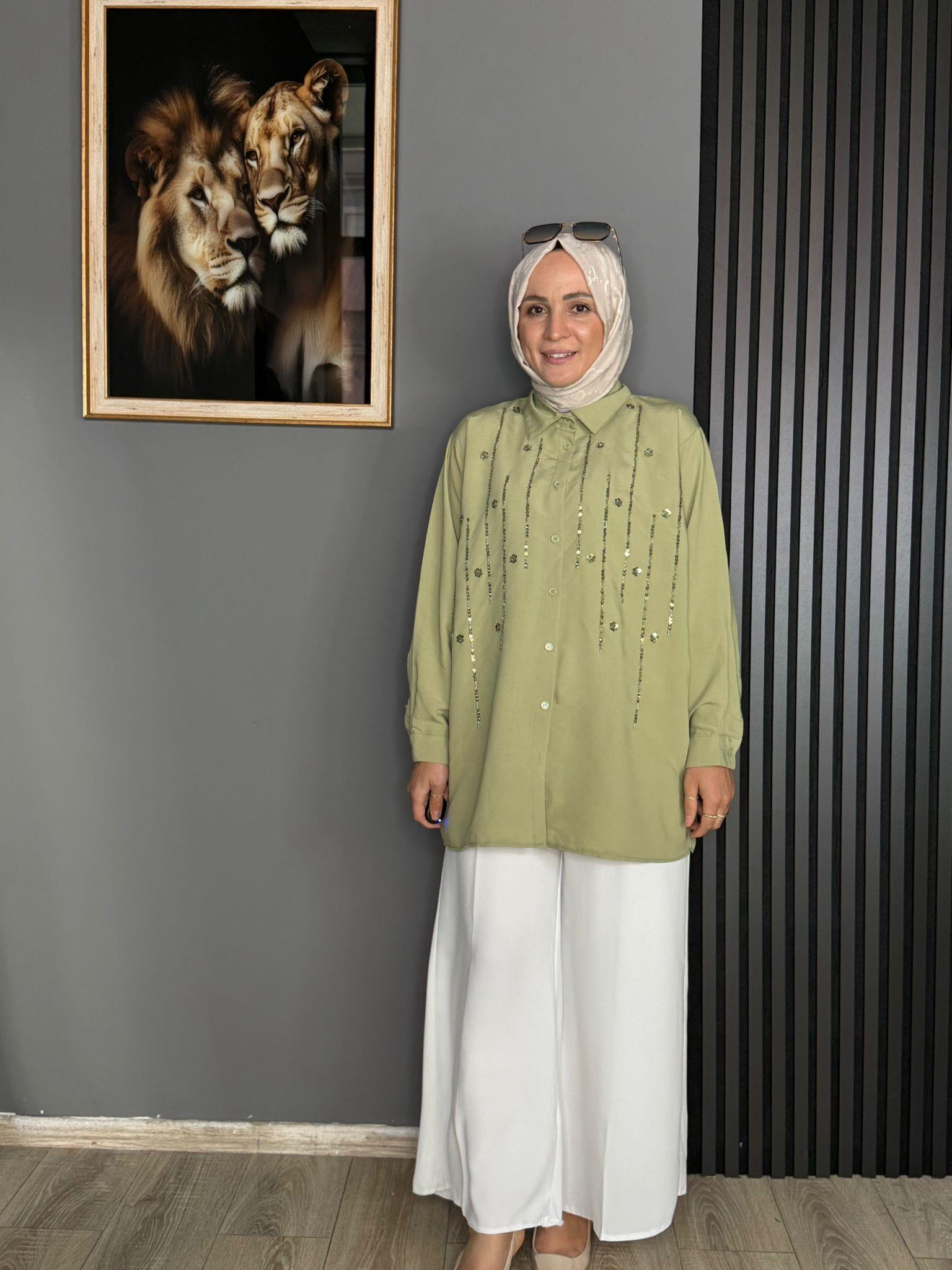 779977 PUL İŞLEME GÖMLEK MİNT YEŞİLİ 