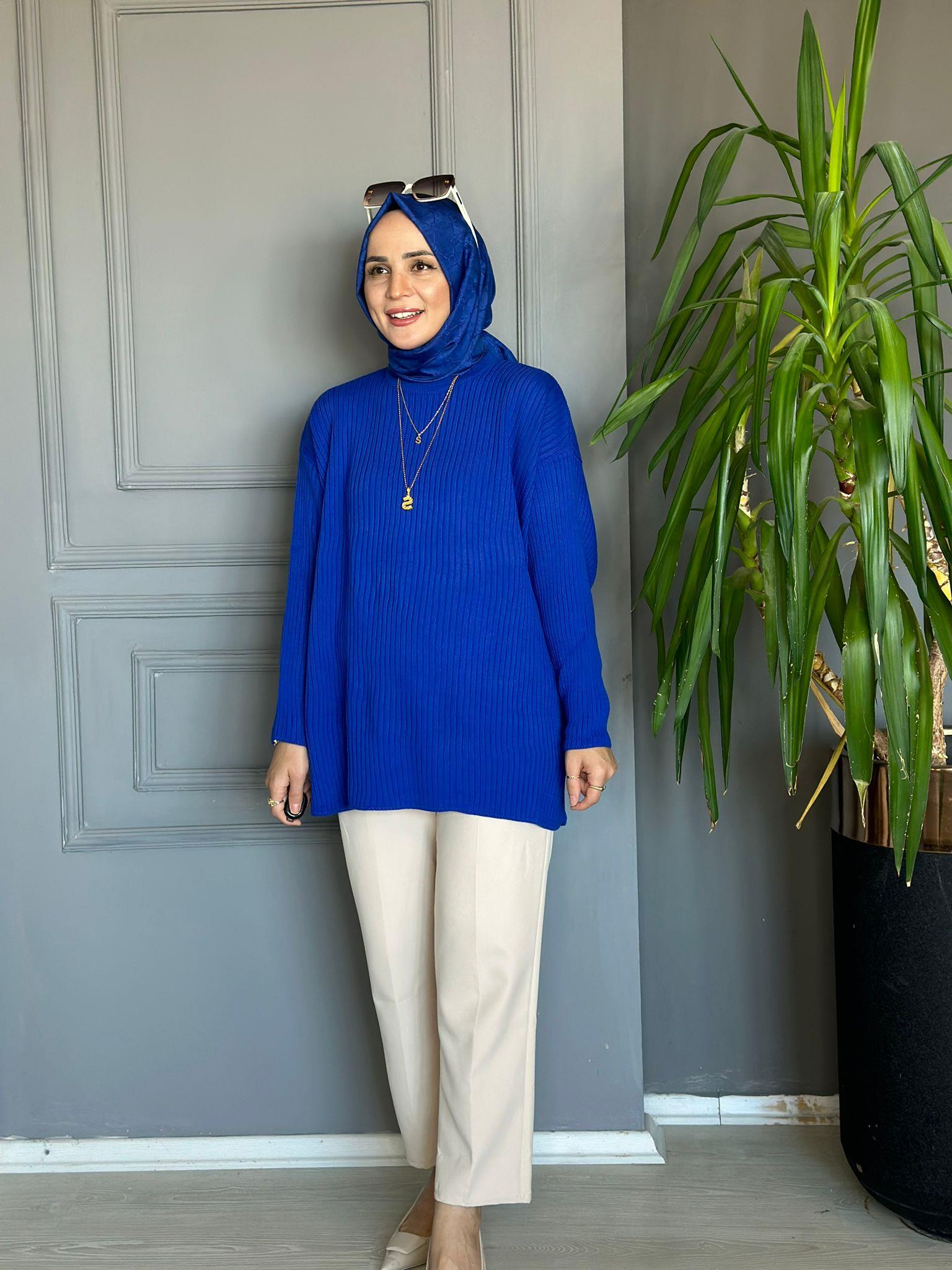 80038 TRİKO ÇİZGİLİ KAZAK MAVİ