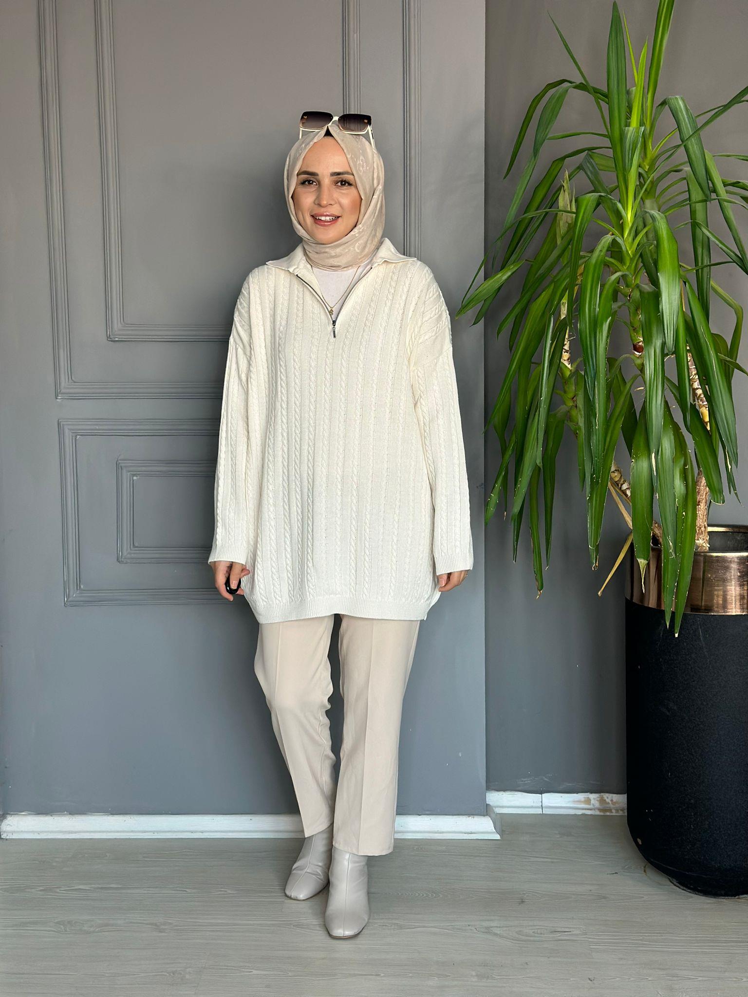 80131 FERMUARLI ÖRGÜ KAZAK BEJ