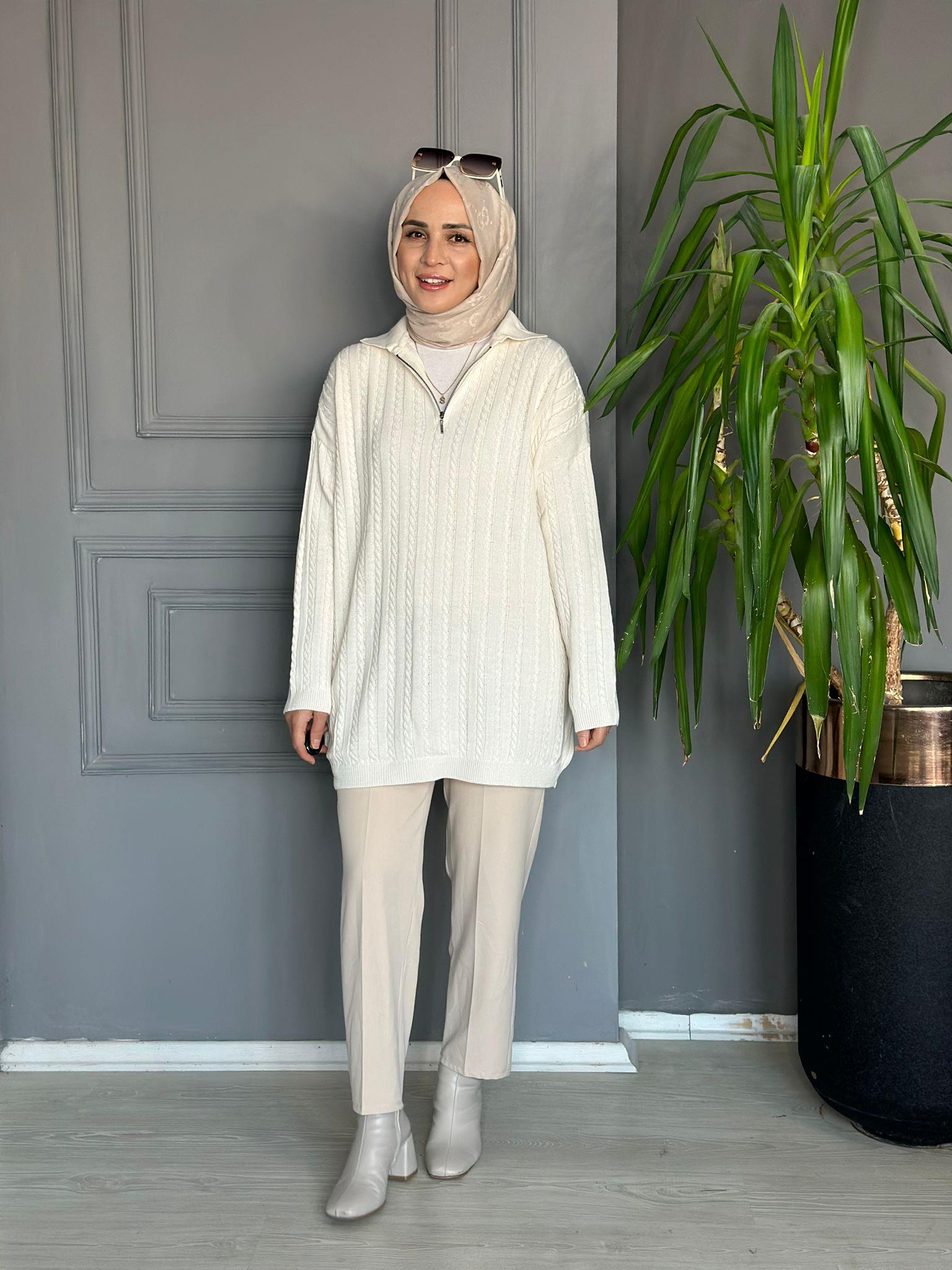 80131 FERMUARLI ÖRGÜ KAZAK BEJ