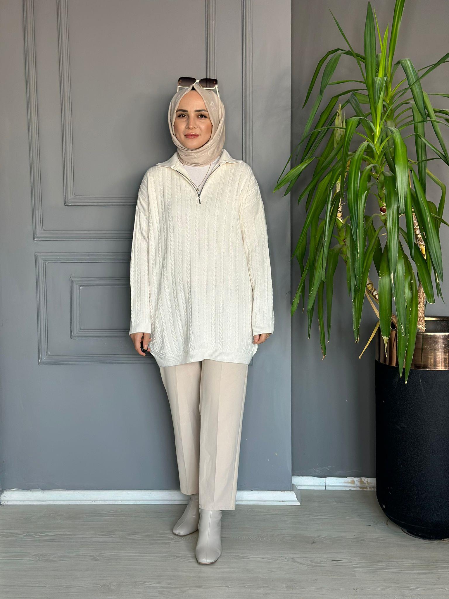 80131 FERMUARLI ÖRGÜ KAZAK BEJ