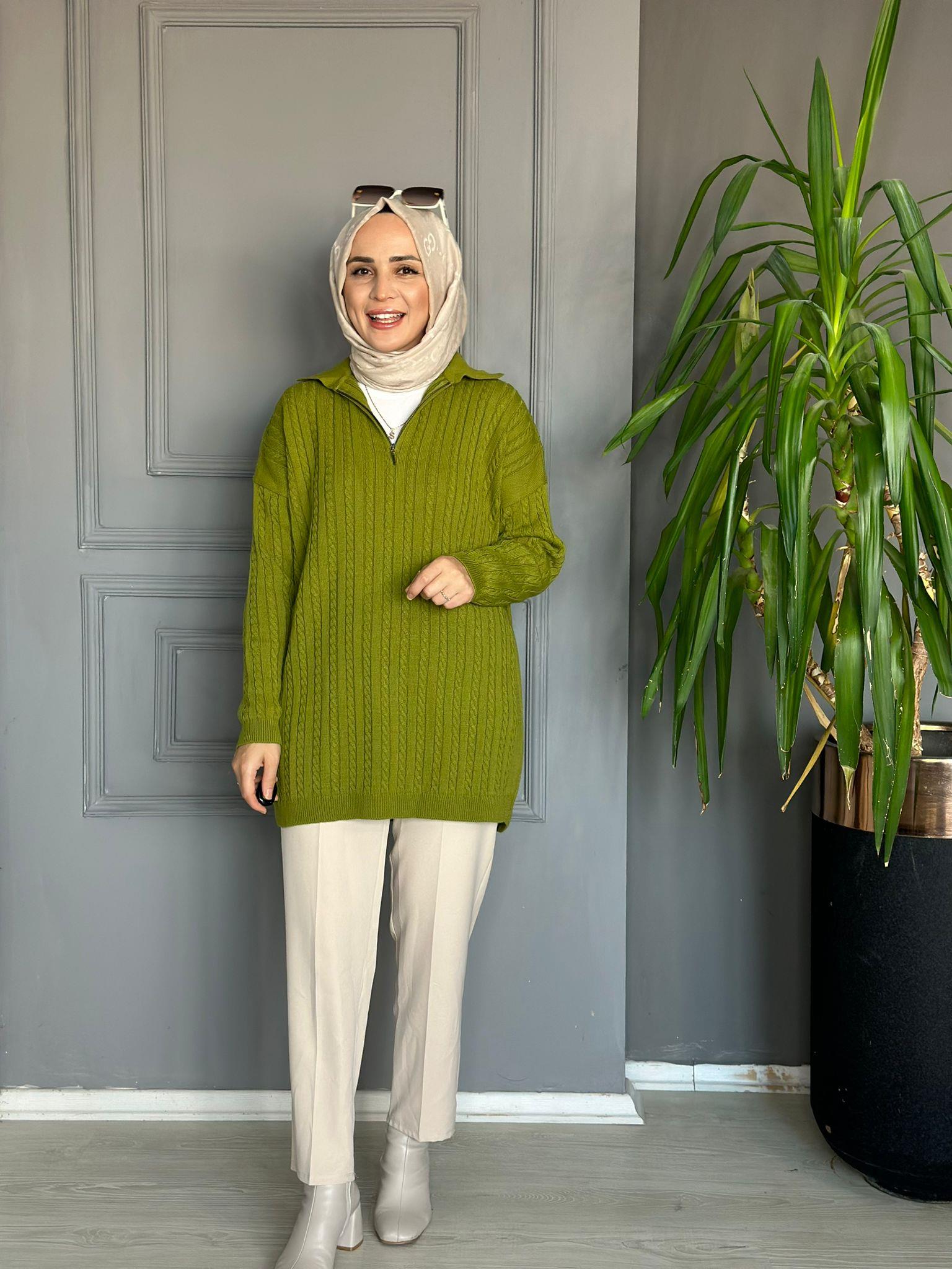 80131 FERMUARLI ÖRGÜ KAZAK YAĞ YEŞİL 