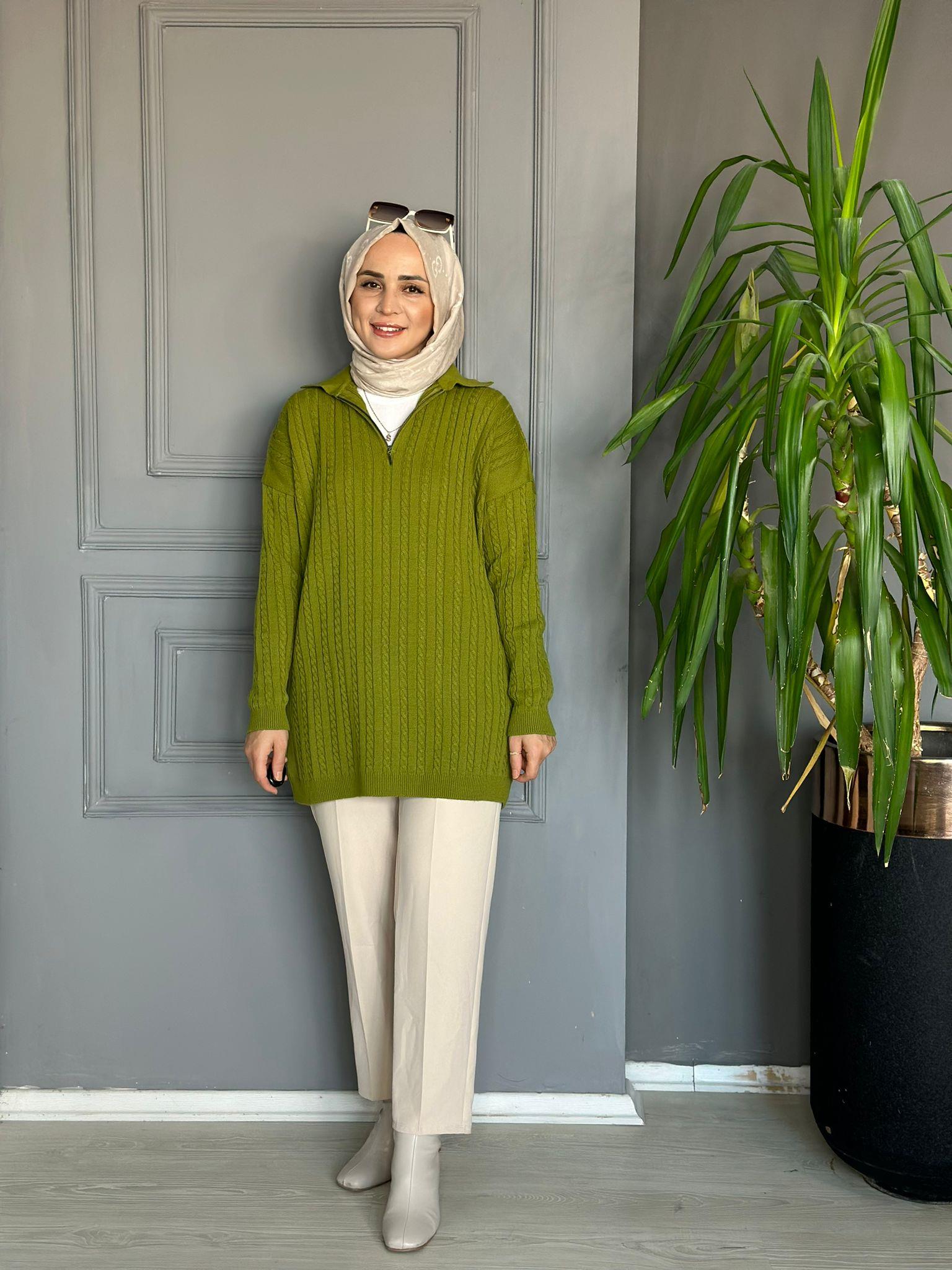 80131 FERMUARLI ÖRGÜ KAZAK YAĞ YEŞİL 