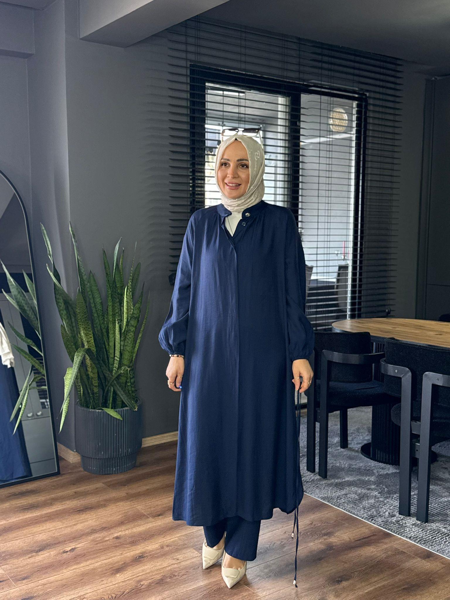 8609 BEL BAĞLAMA DETAY İKİLİ TAKIM LACİVERT 38