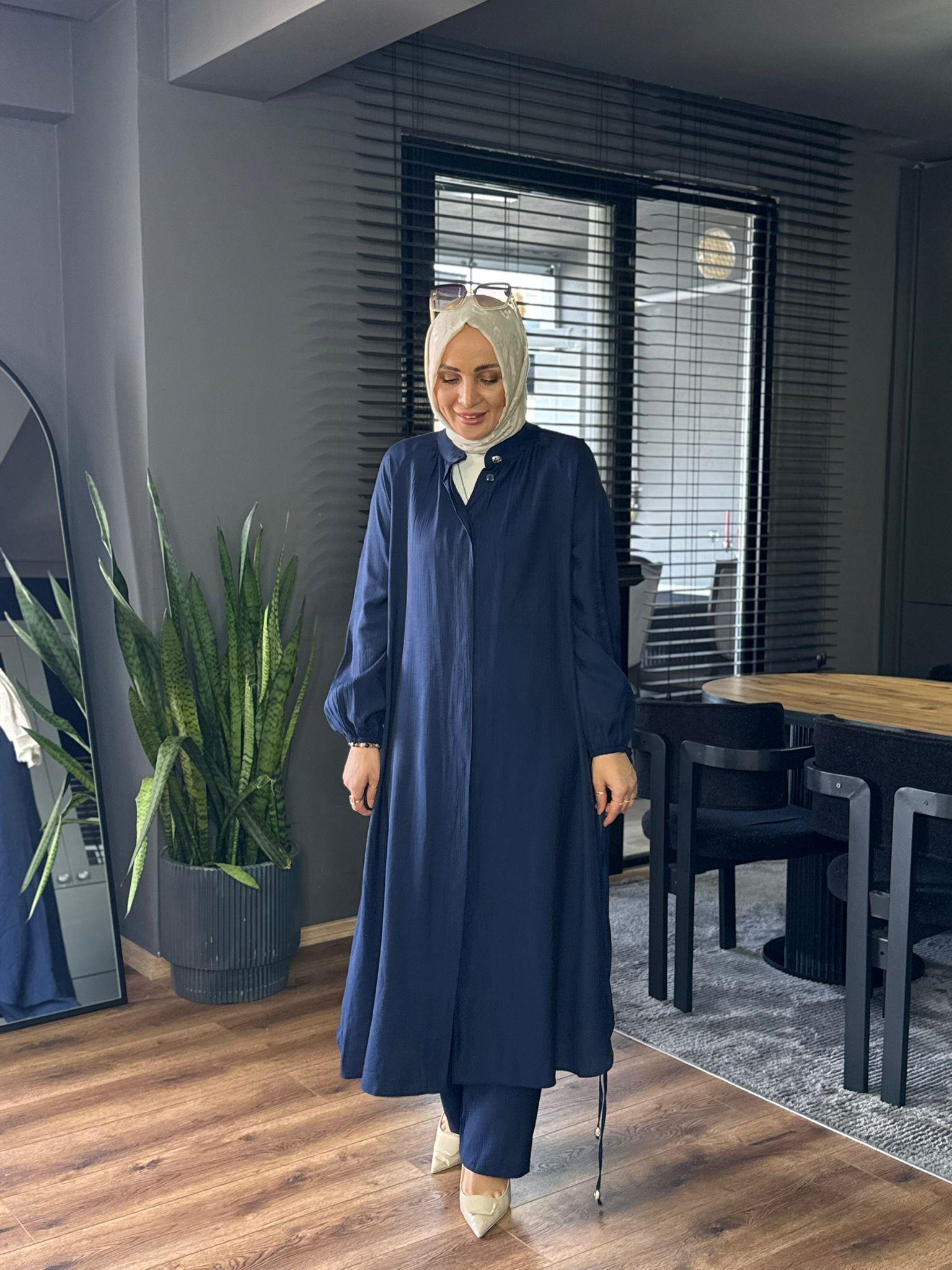 8609 BEL BAĞLAMA DETAY İKİLİ TAKIM LACİVERT 38