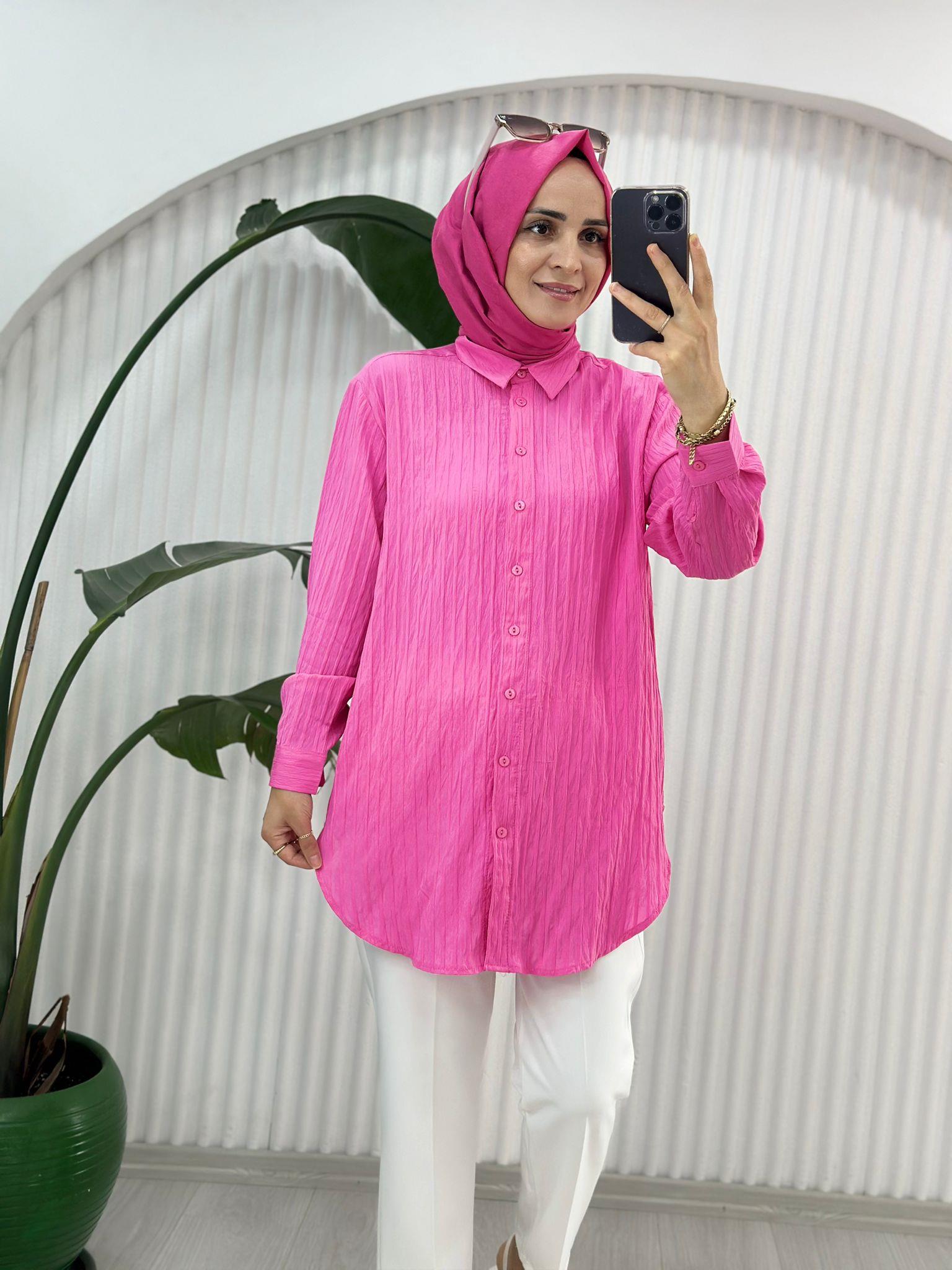 8945 ÇİZGİLİ GÖMLEK PEMBE 