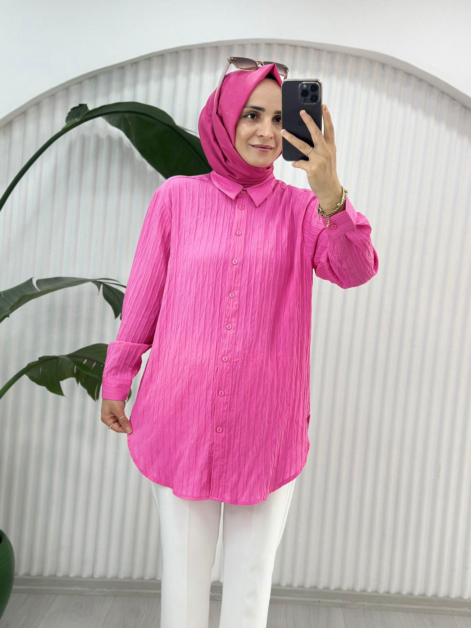 8945 ÇİZGİLİ GÖMLEK PEMBE 