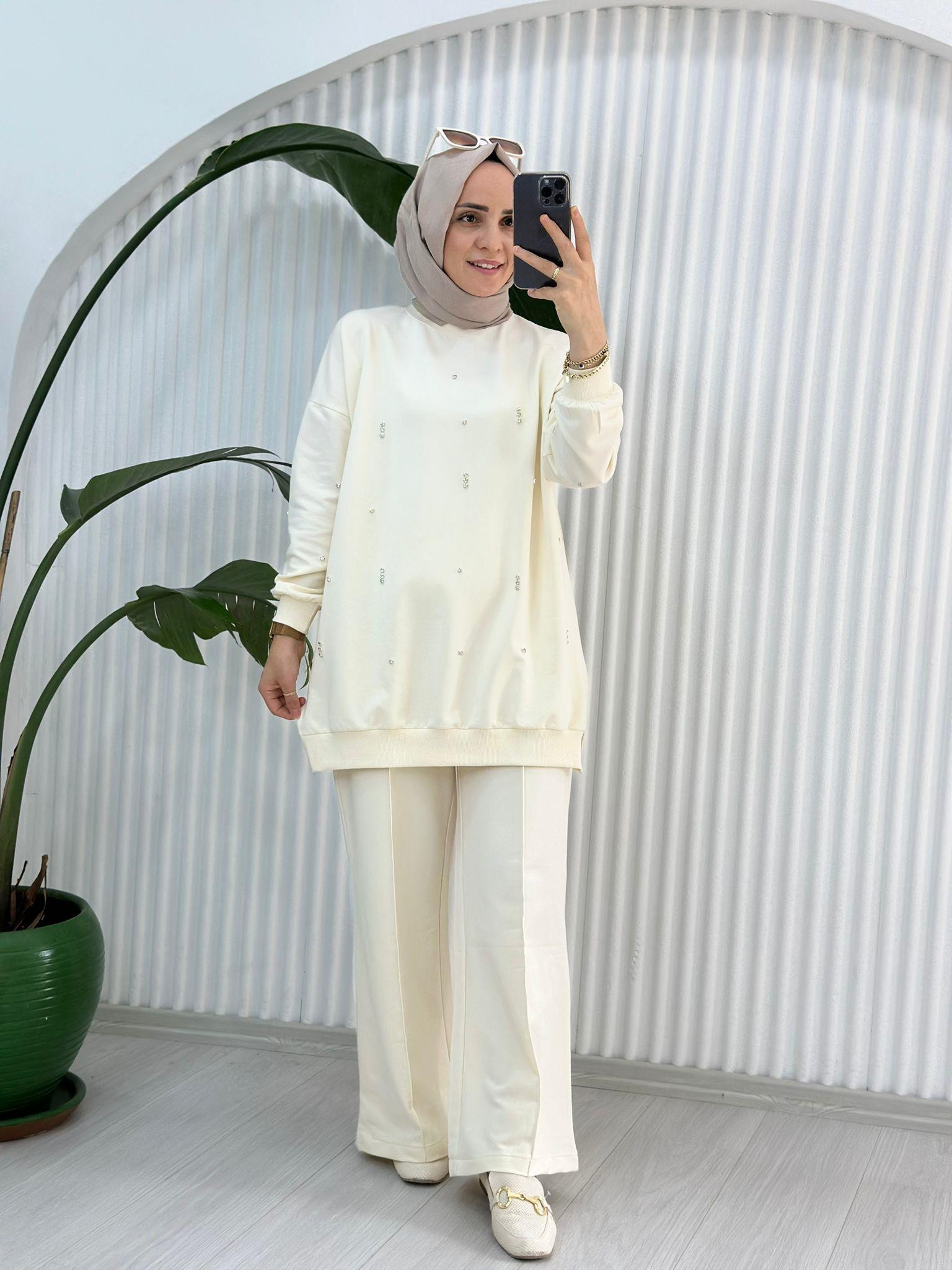9049 TAŞLI SWEAT KREM
