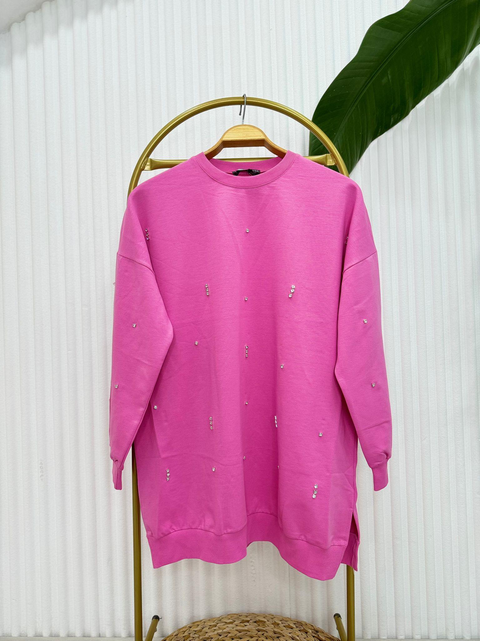 9049 TAŞLI SWEAT PEMBE 