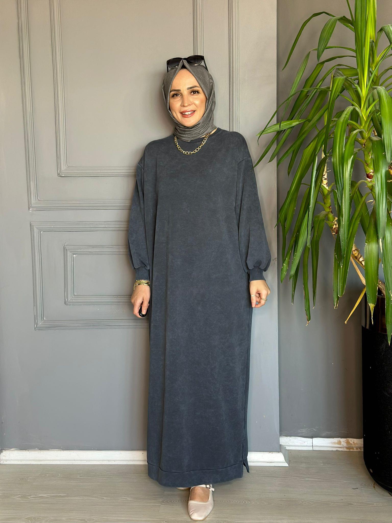 9296 TEK İPLİK SWEAT ELBİSE GRİ 