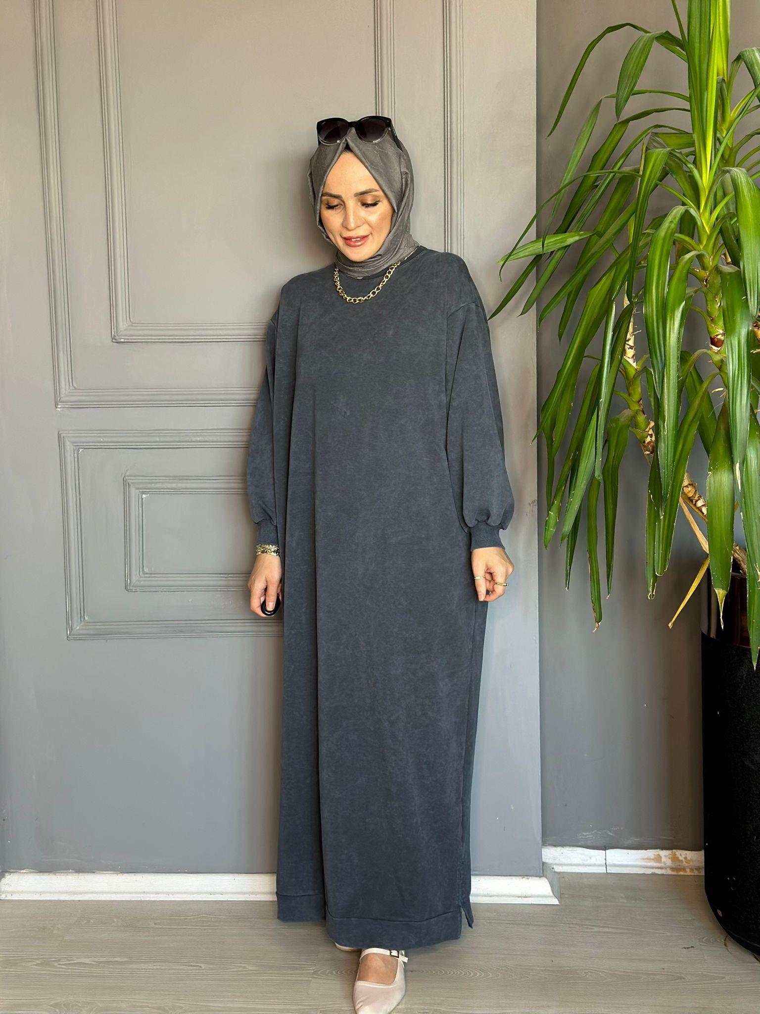 9296 TEK İPLİK SWEAT ELBİSE GRİ 