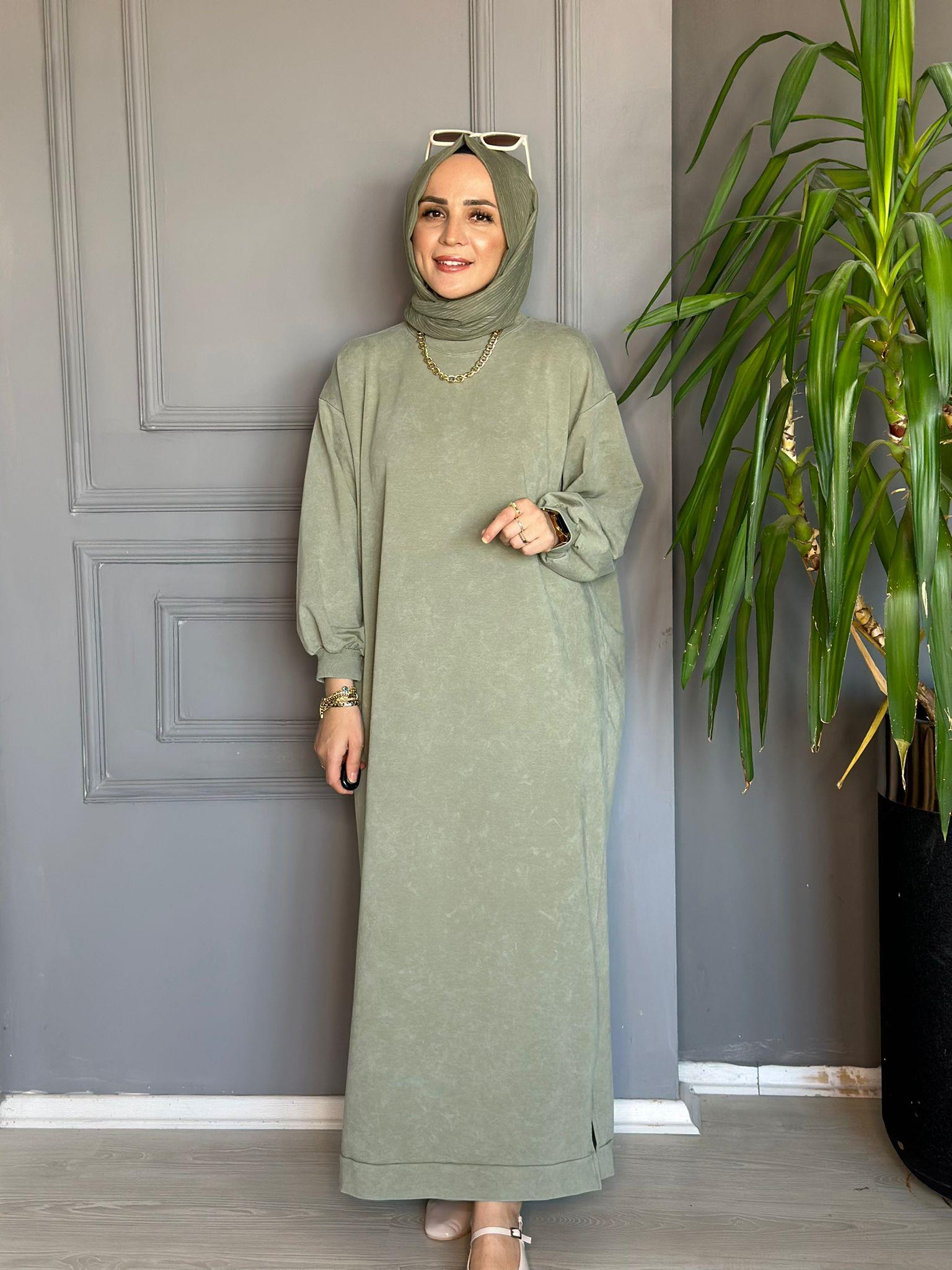 9296 TEK İPLİK SWEAT ELBİSE MİNT YEŞİL