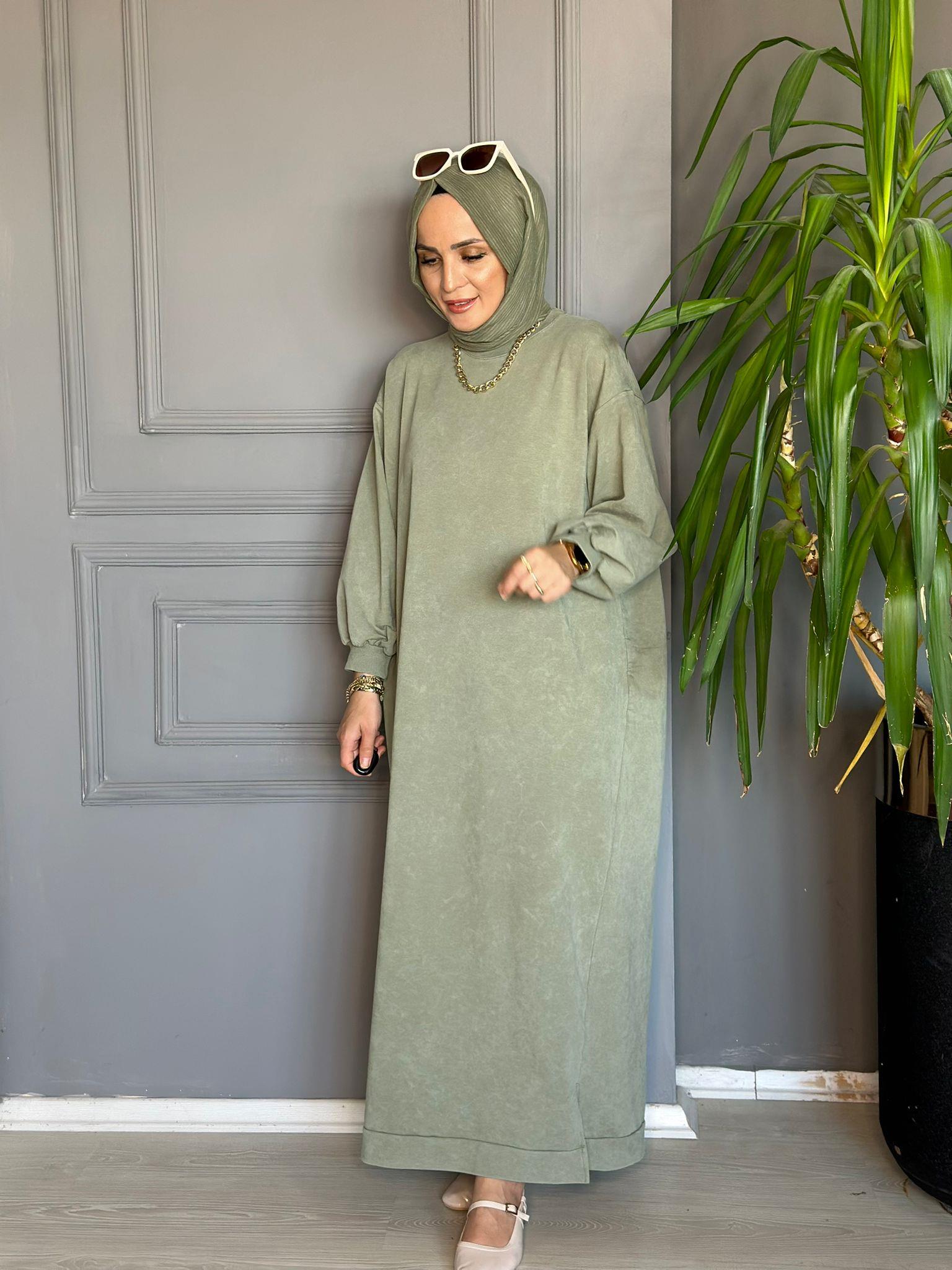 9296 TEK İPLİK SWEAT ELBİSE MİNT YEŞİL