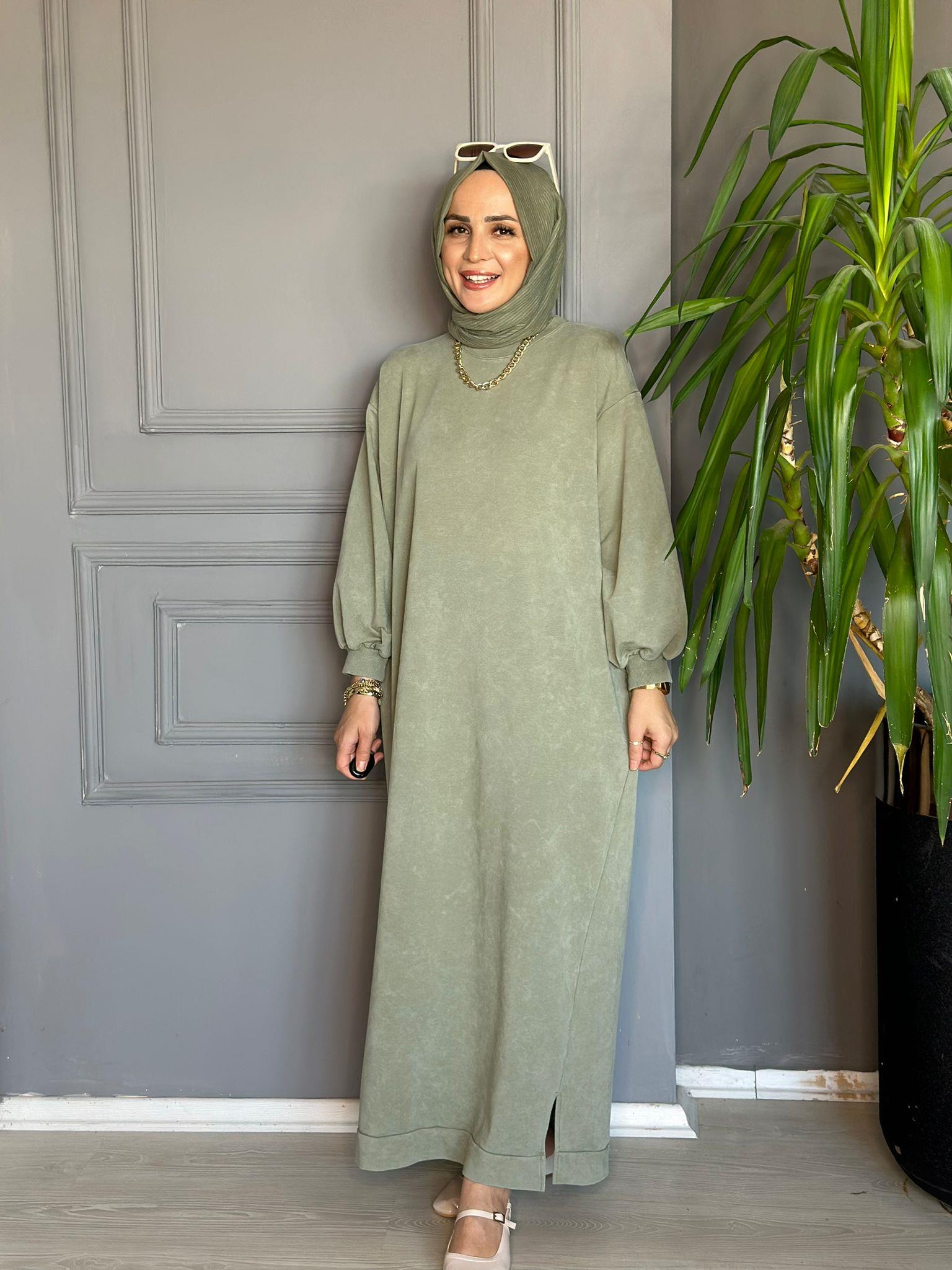 9296 TEK İPLİK SWEAT ELBİSE MİNT YEŞİL