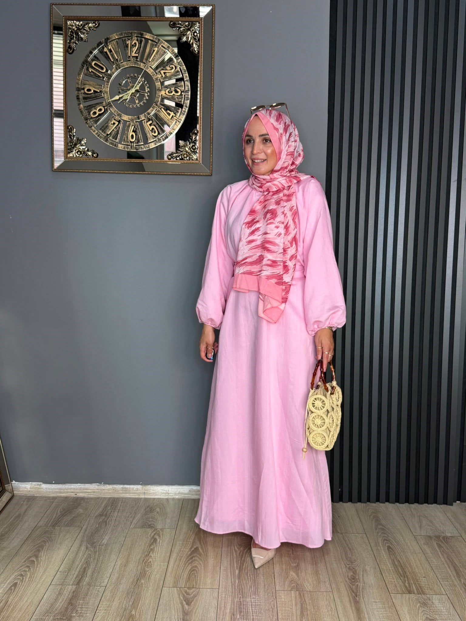 9666 MİMOZA ELBİSE PEMBE 1