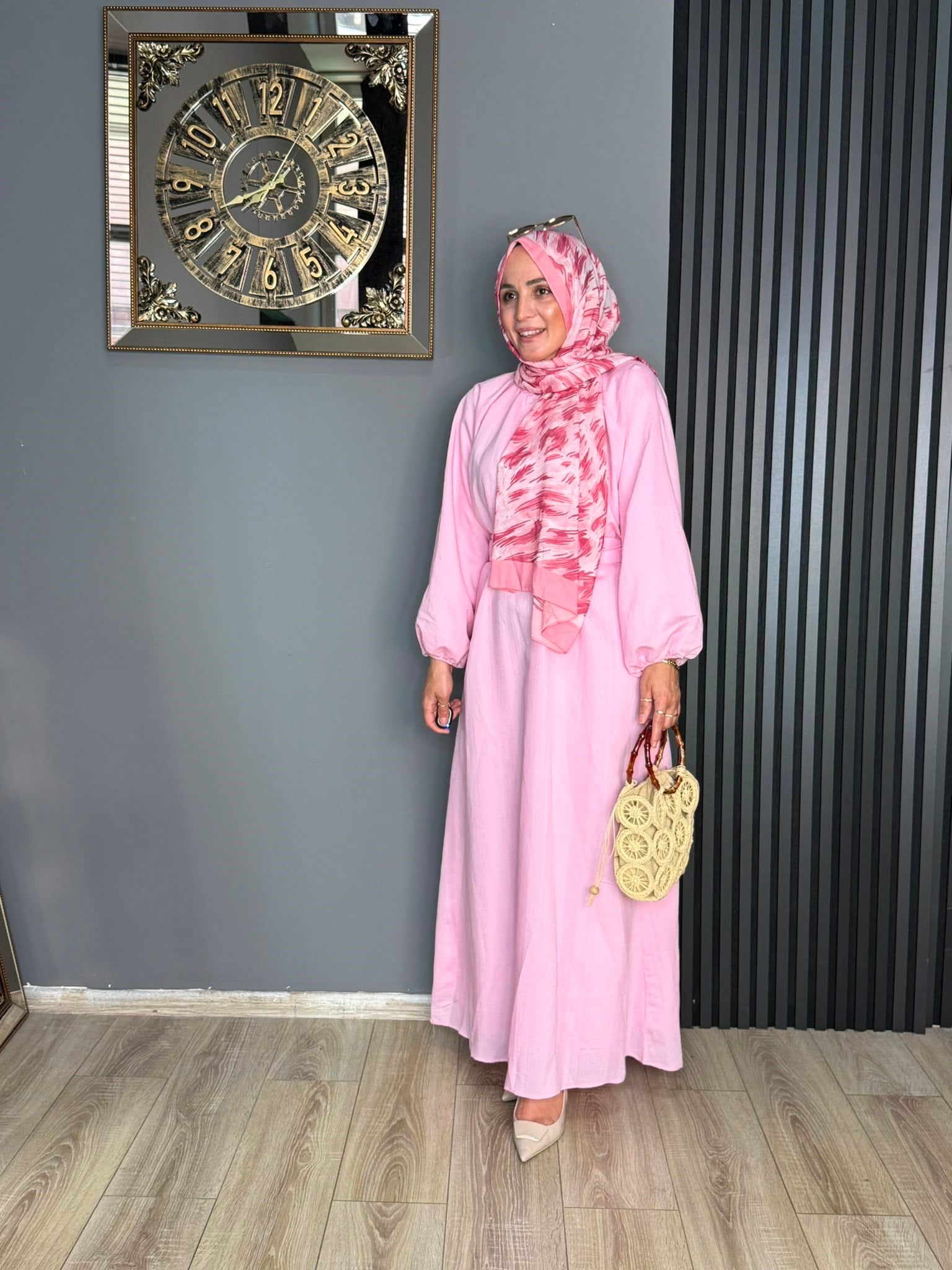 9666 MİMOZA ELBİSE PEMBE 1
