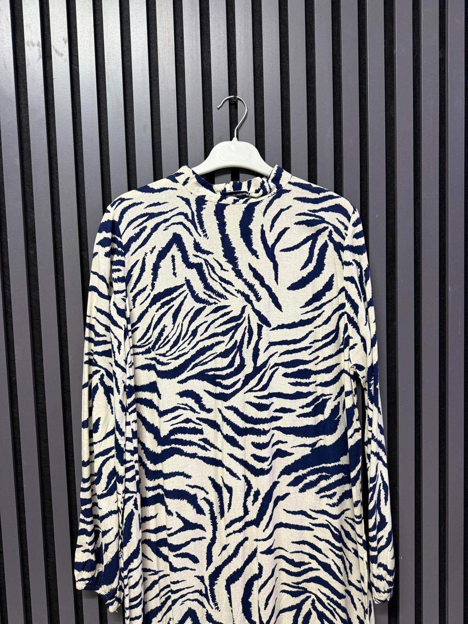 DESENLİ VİSKON ELBİSE LACİVERT 