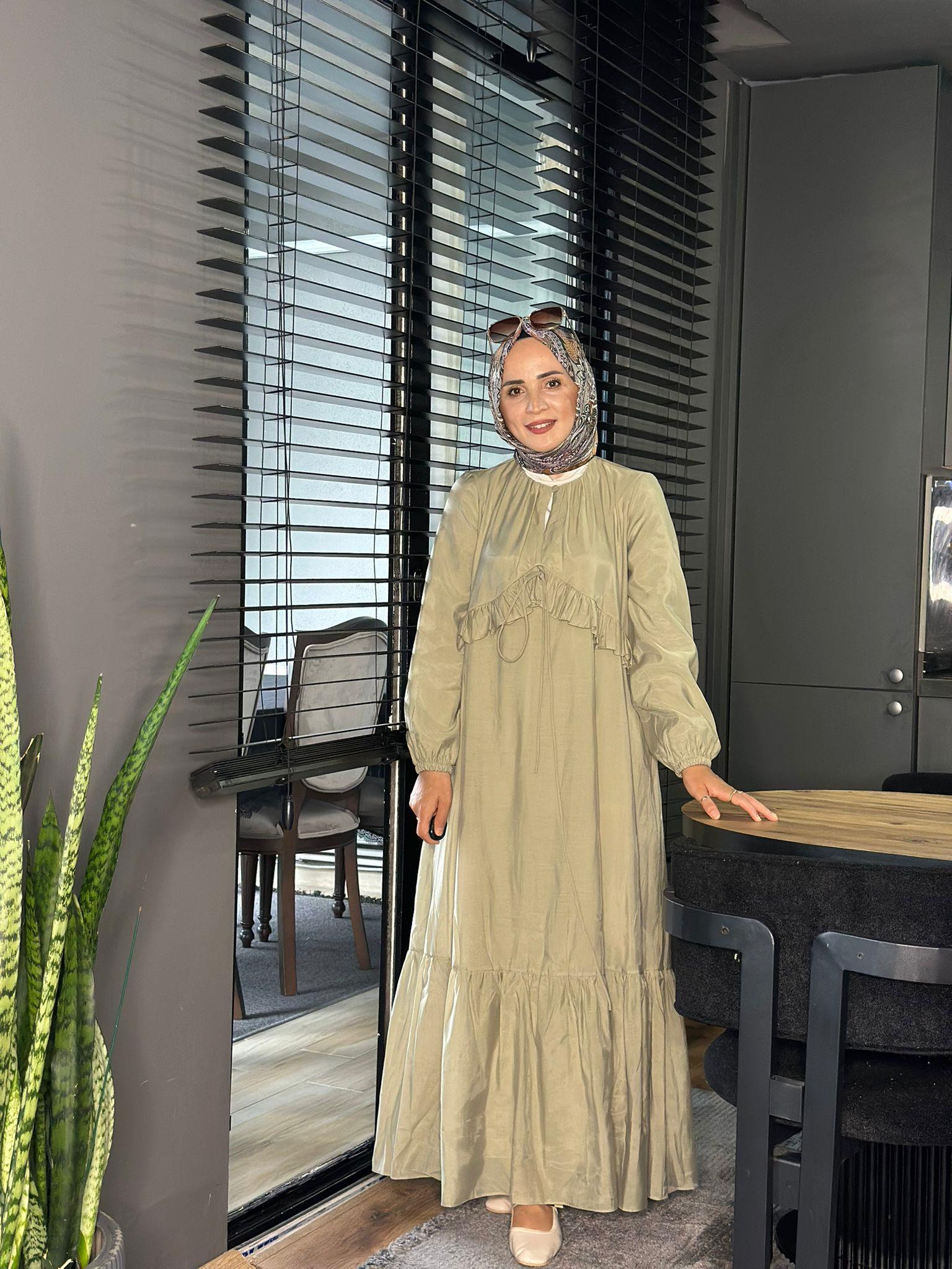 FIRFIR İP DETAYLI HAKİ ELBİSE 