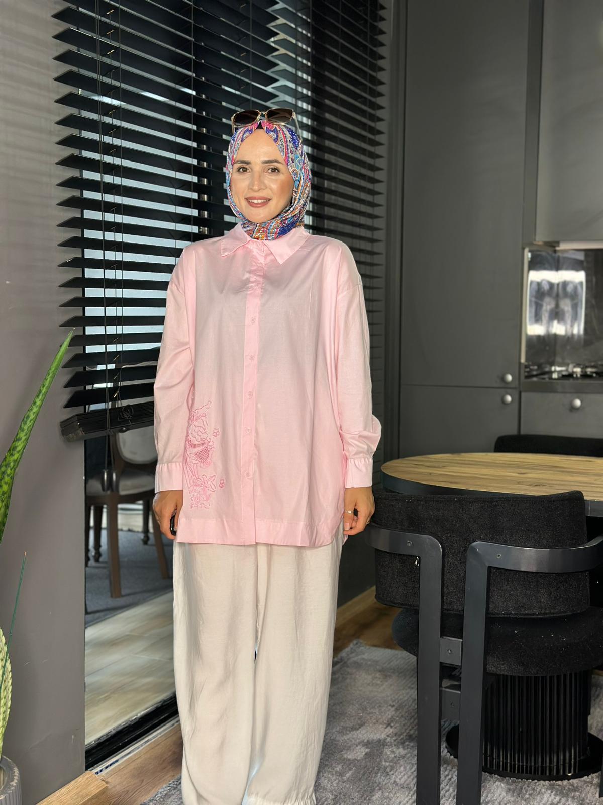 GÜL NAKIŞ TUNİK PEMBE 