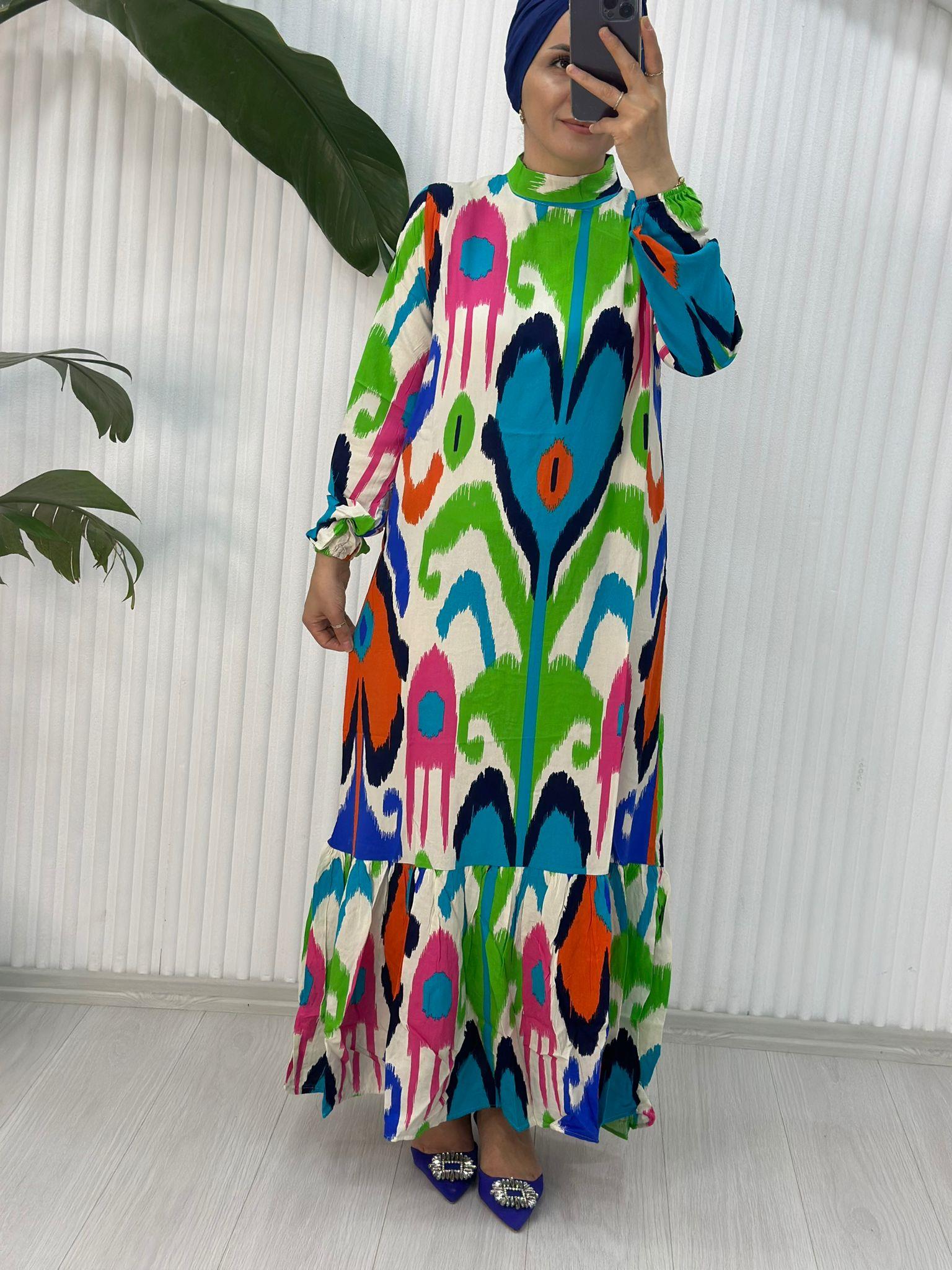 KALP DESEN RENKLİ ELBİSE 