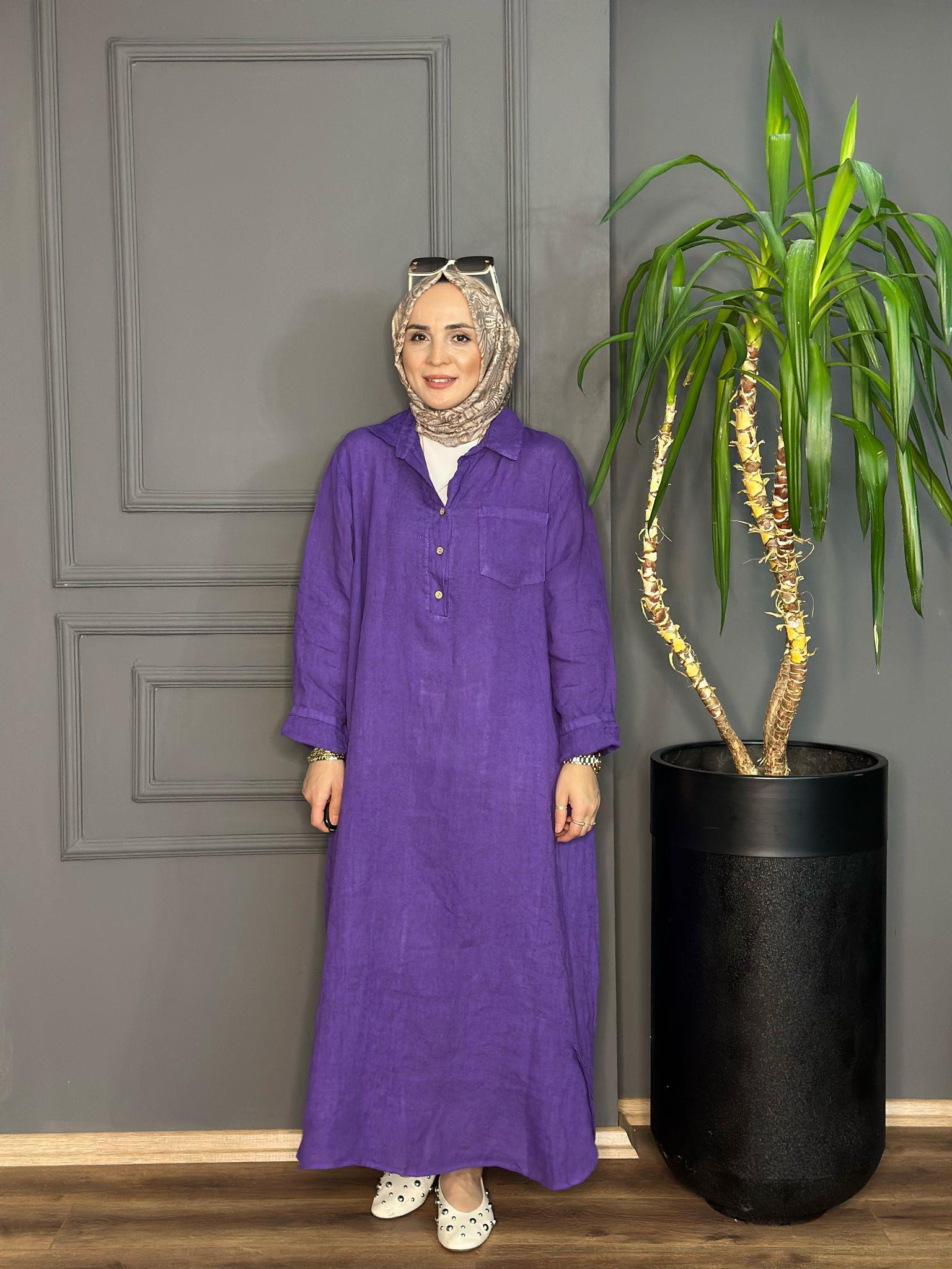 KETEN ELBİSE MOR SDT