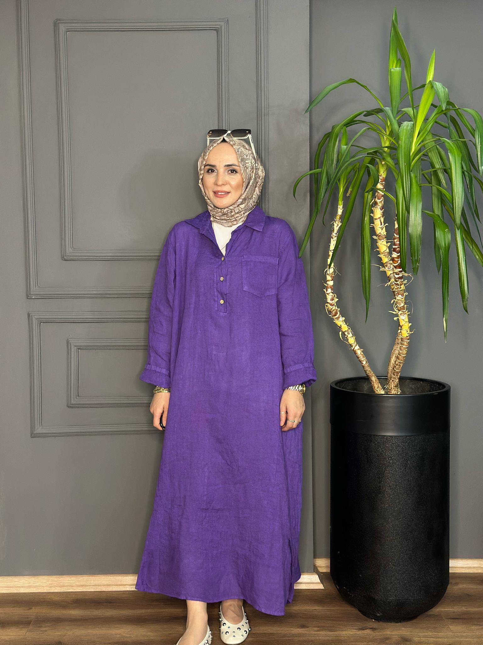 KETEN ELBİSE MOR SDT