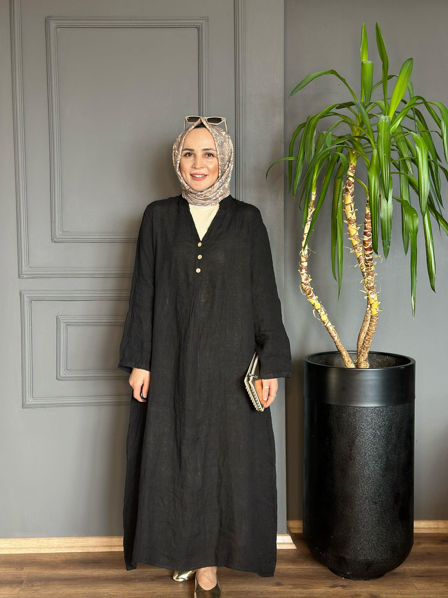 KETEN ELBİSE  SİYAH 