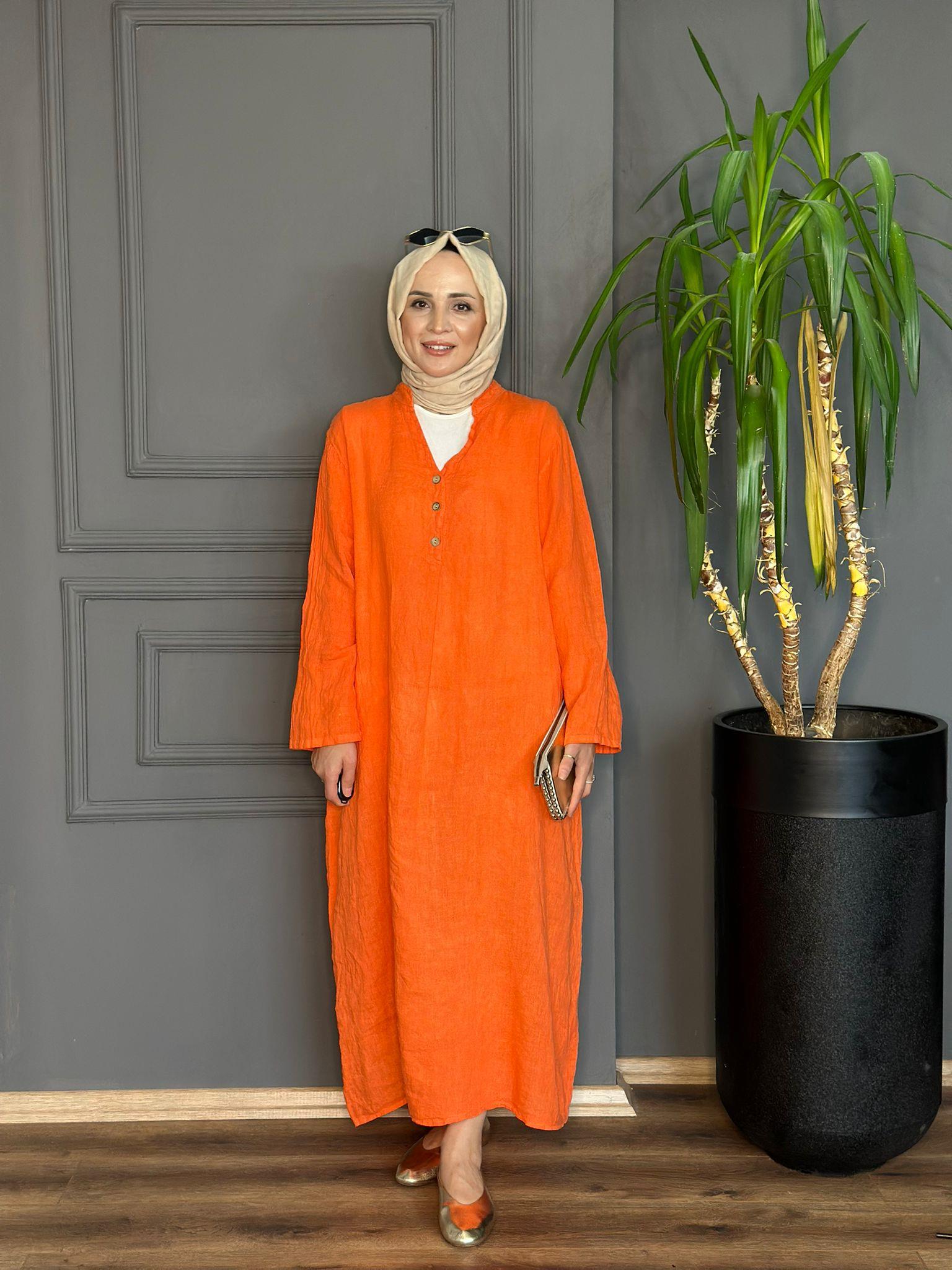 KETEN ELBİSE TURUNCU STD