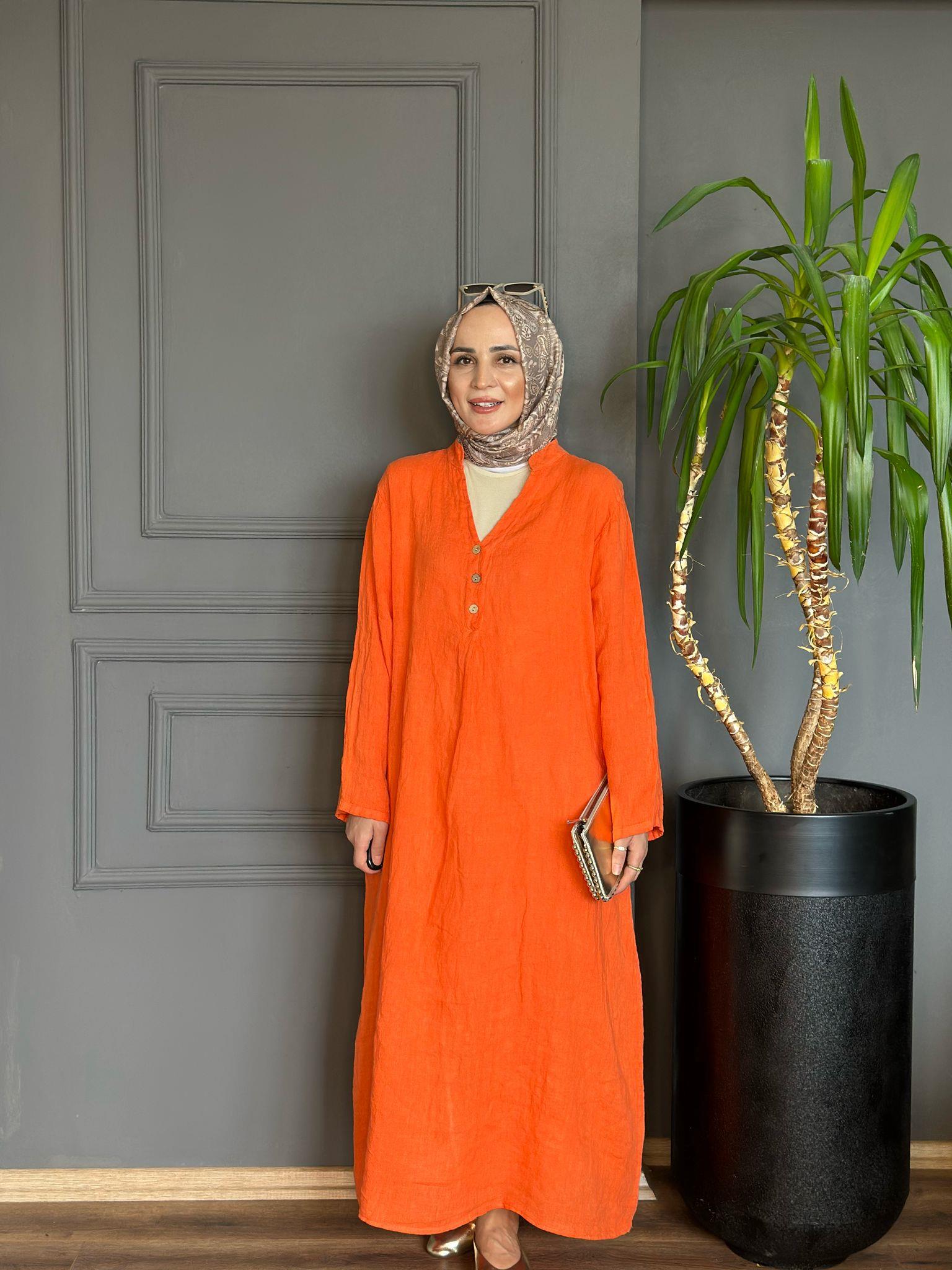 KETEN ELBİSE TURUNCU STD