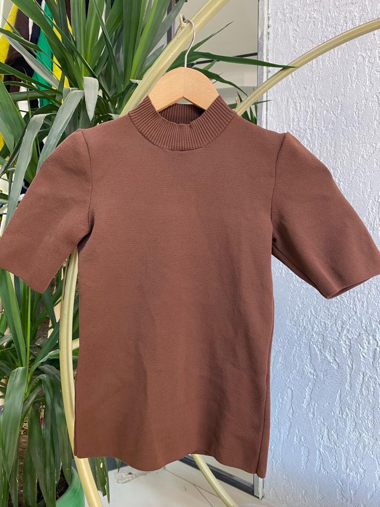 SATEN 103-1353 YARIM BALIKÇI YAKA KISA KOL TRİKO ACI KAHVE