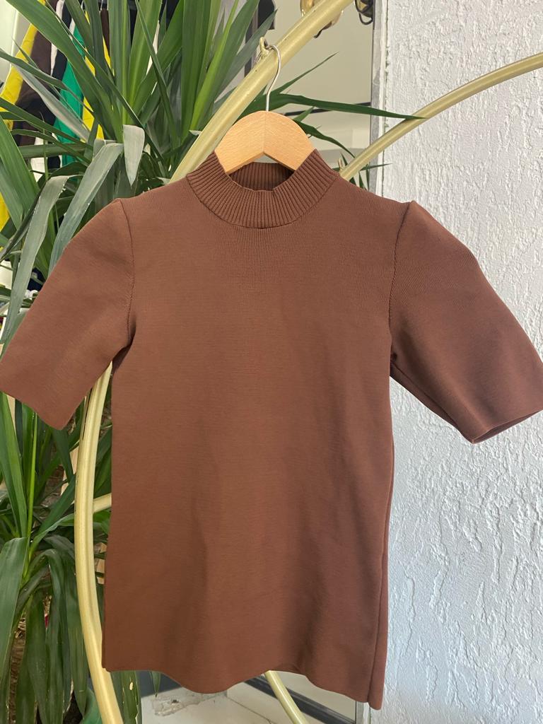 SATEN 103-1353 YARIM BALIKÇI YAKA KISA KOL TRİKO ACI KAHVE