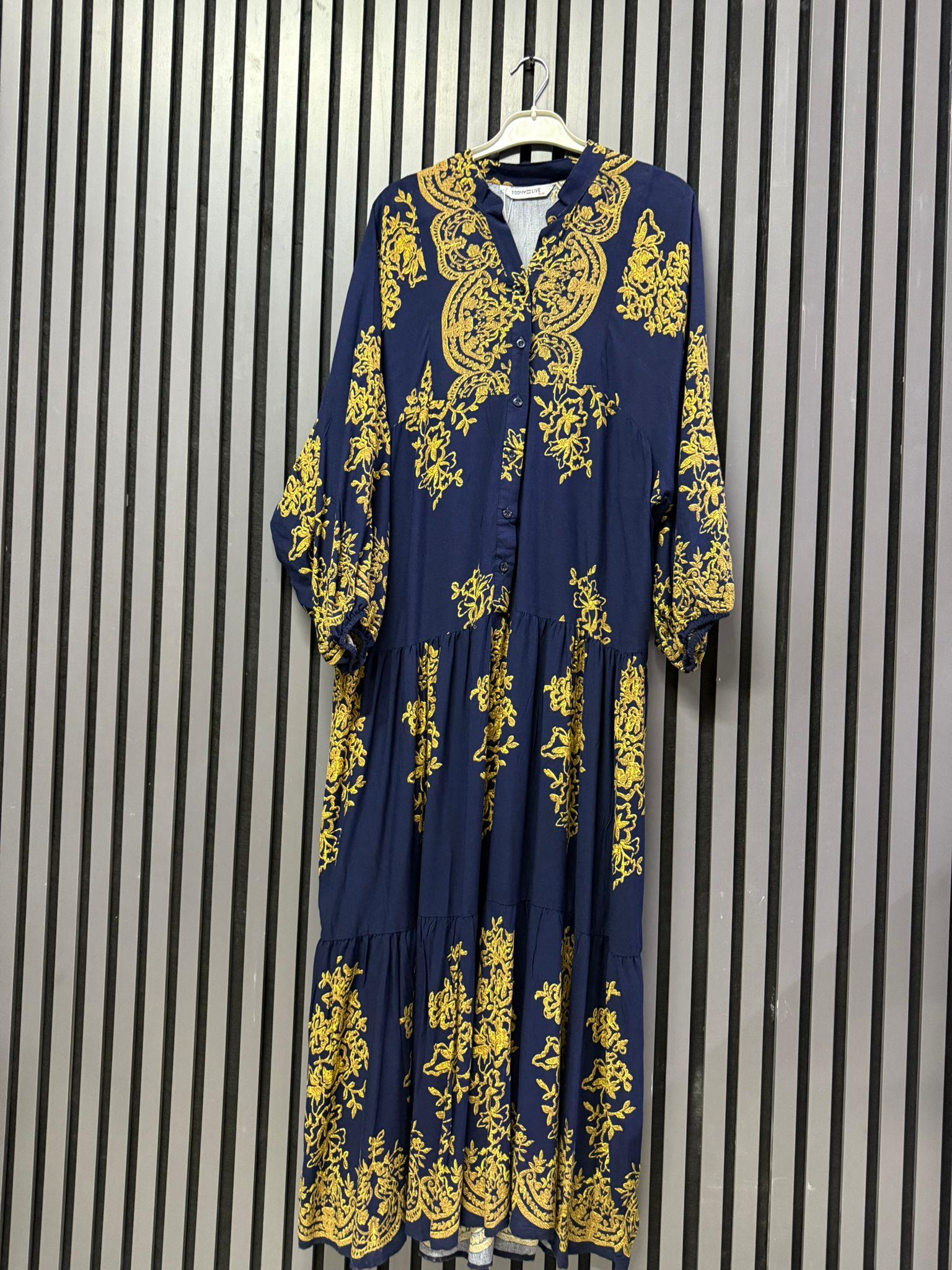 VARAK DESEN LACİVERT ELBİSE S-M