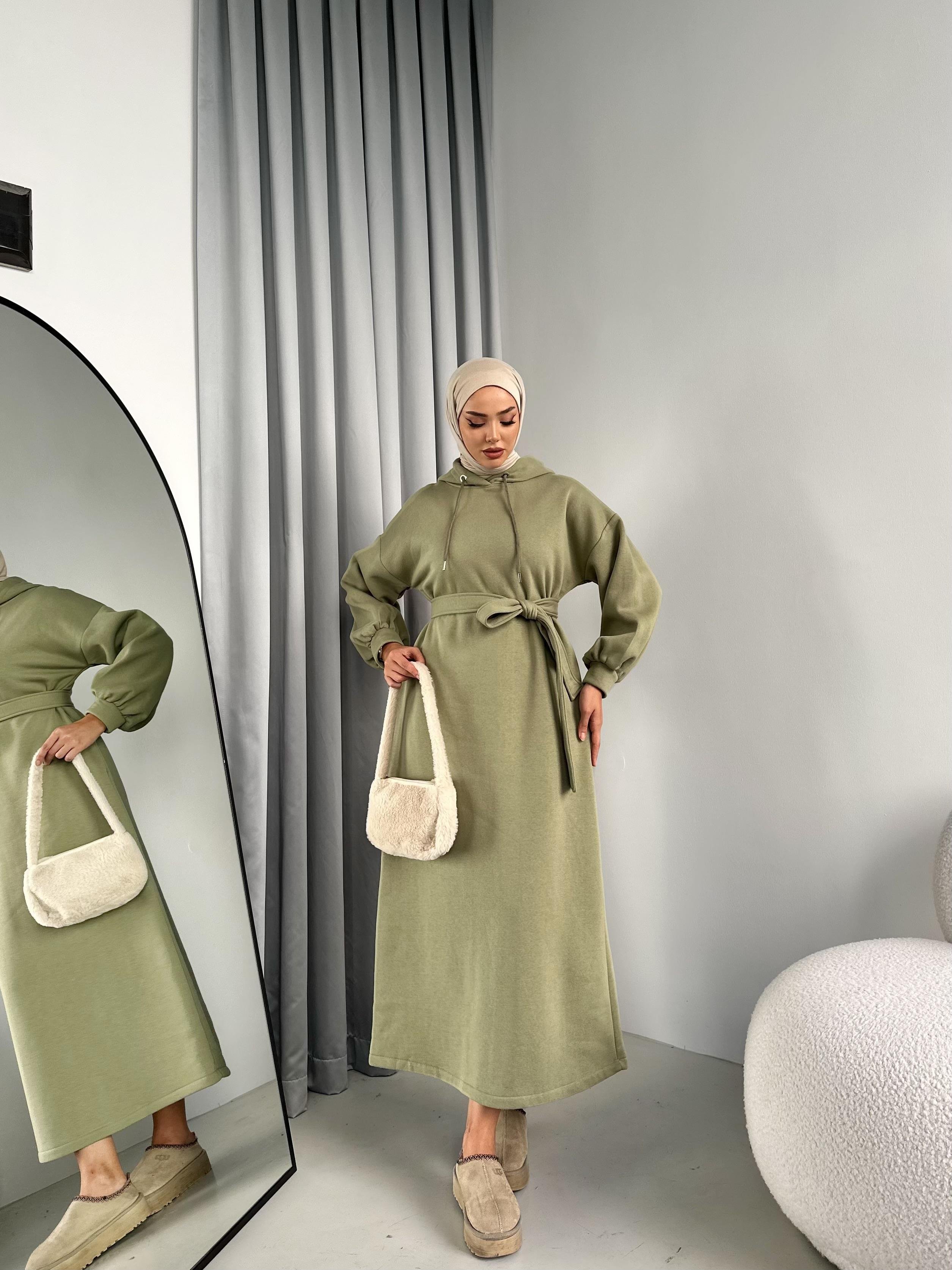 Lady 3 İplik Şardonlu Elbise Haki